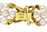 Tiffany & Co. 1980's Pearl Diamond 18 Karat Gold Vintage Multi-Strand Necklace