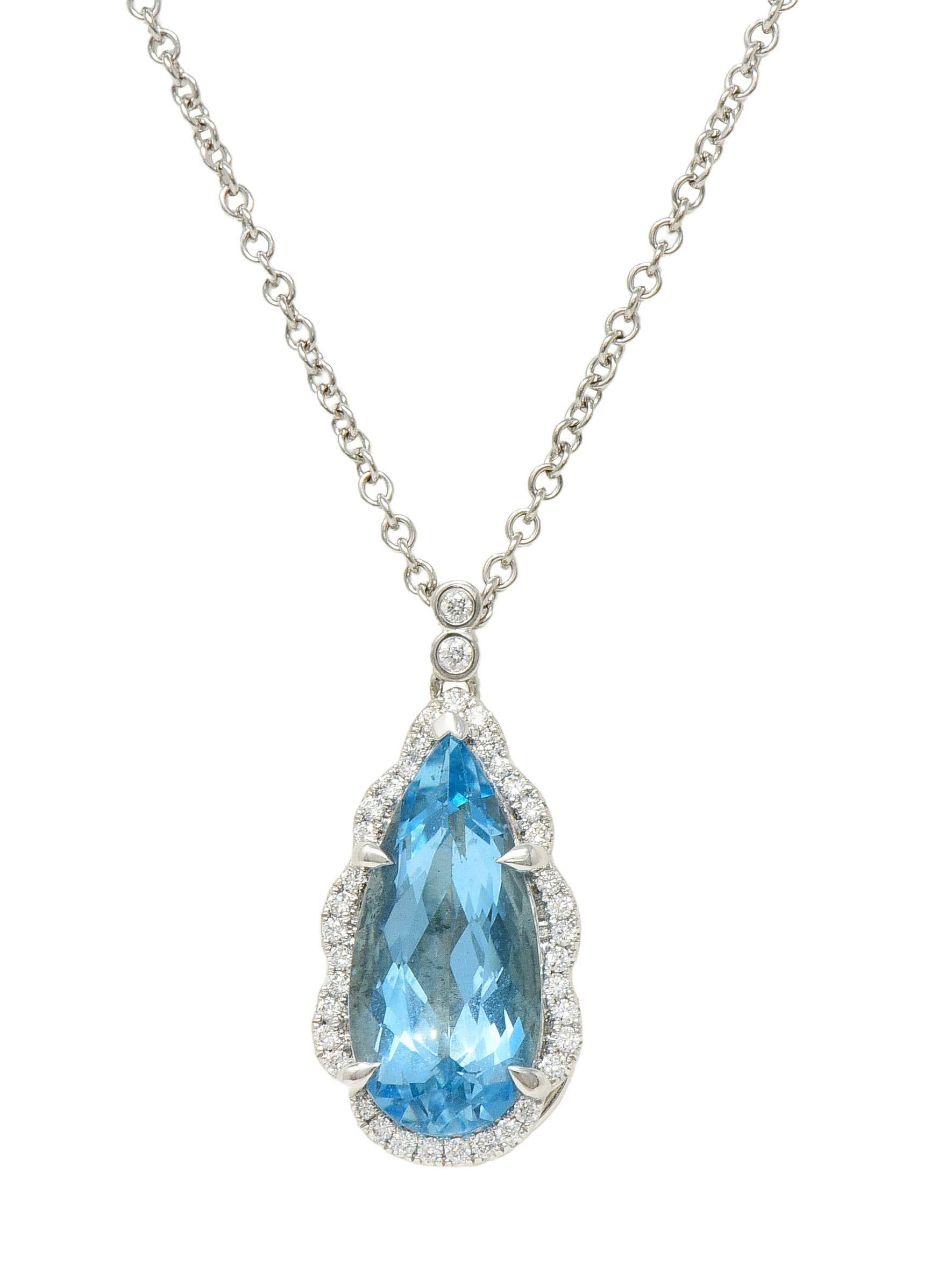 Contemporary 4.42 CTW Aquamarine Diamond 14 Karat White Gold Pendant Necklace