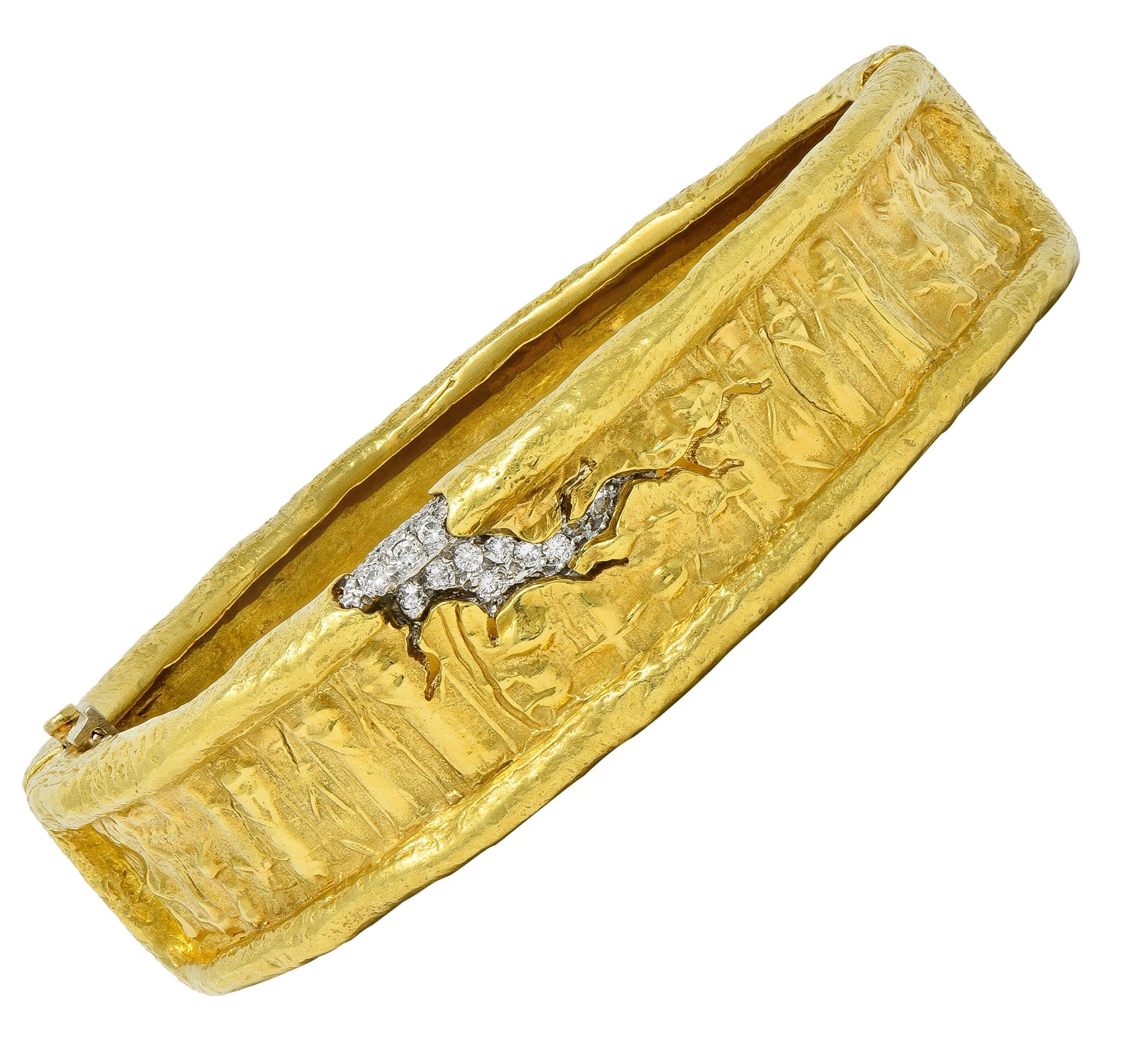 SeidenGang 1990's Diamond Platinum 18K Gold Vintage Egyptian Bangle Bracelet