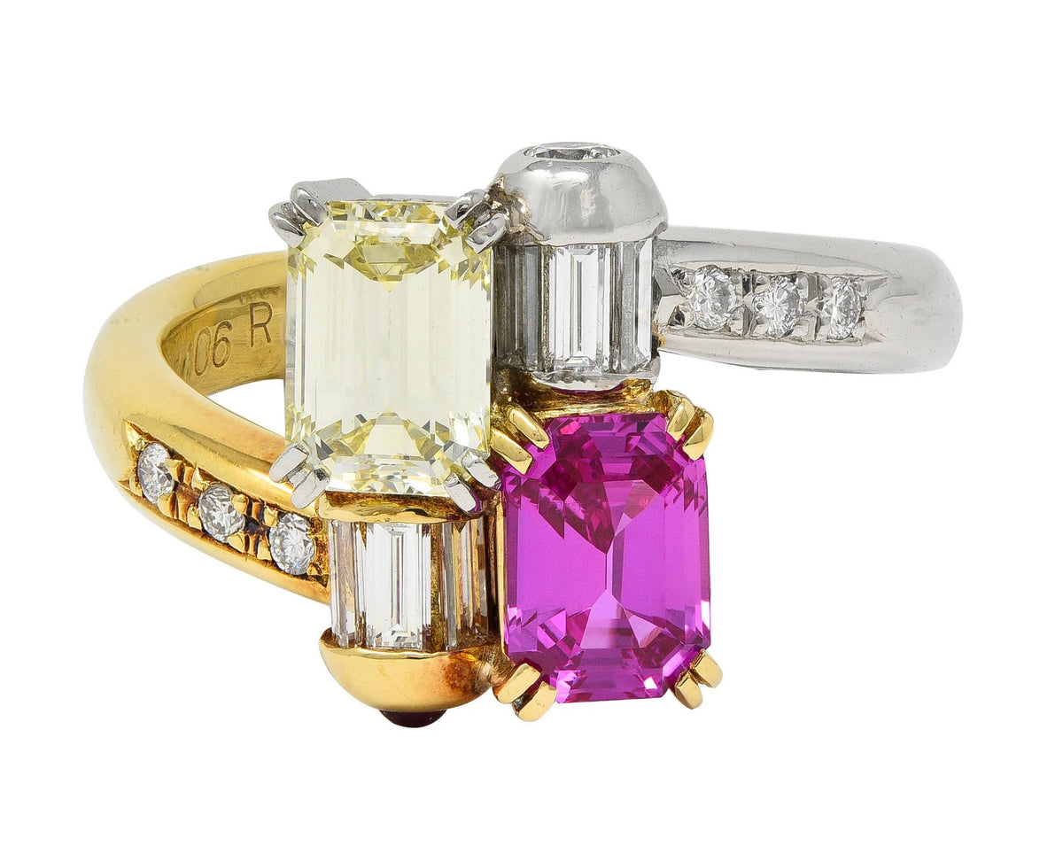 2000's Pink Sapphire Fancy Yellow Diamond Ruby Platinum 18 Karat Gold