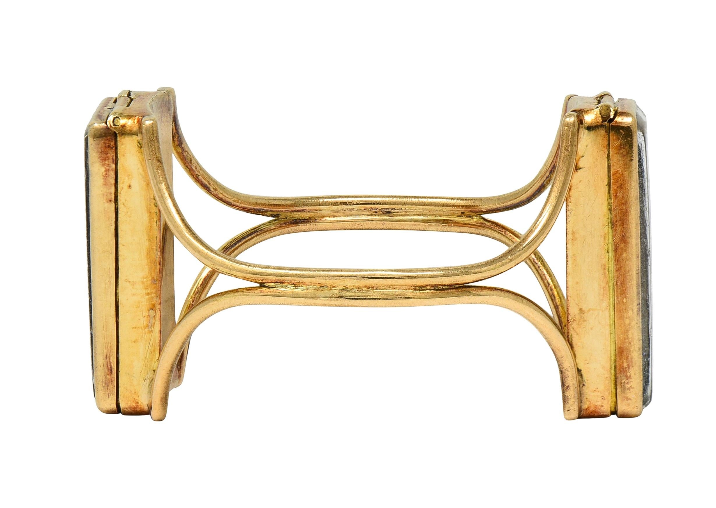 Georgian Quartz 14K Yellow Gold Antique Playing Card Double Compartment Ring