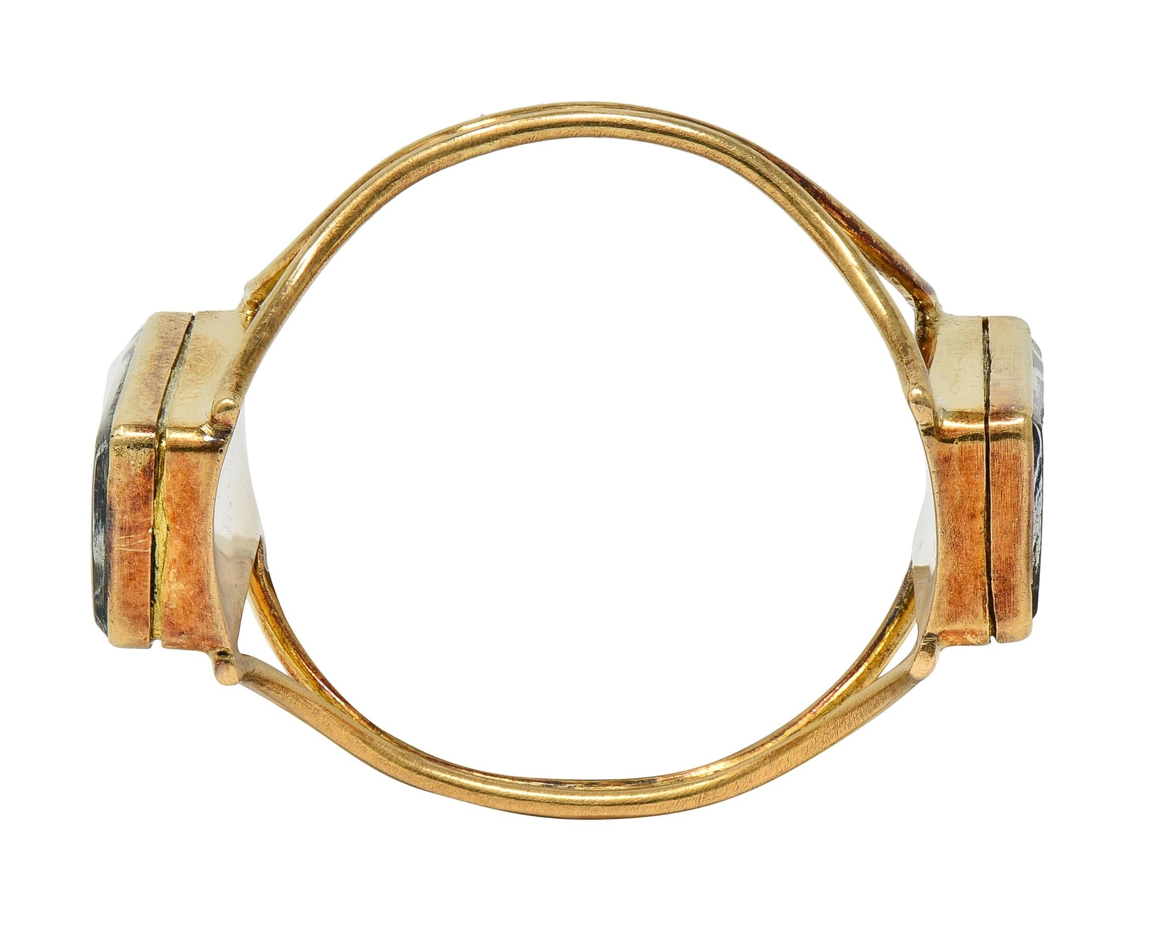 Georgian Quartz 14K Yellow Gold Antique Playing Card Double Compartment Ring