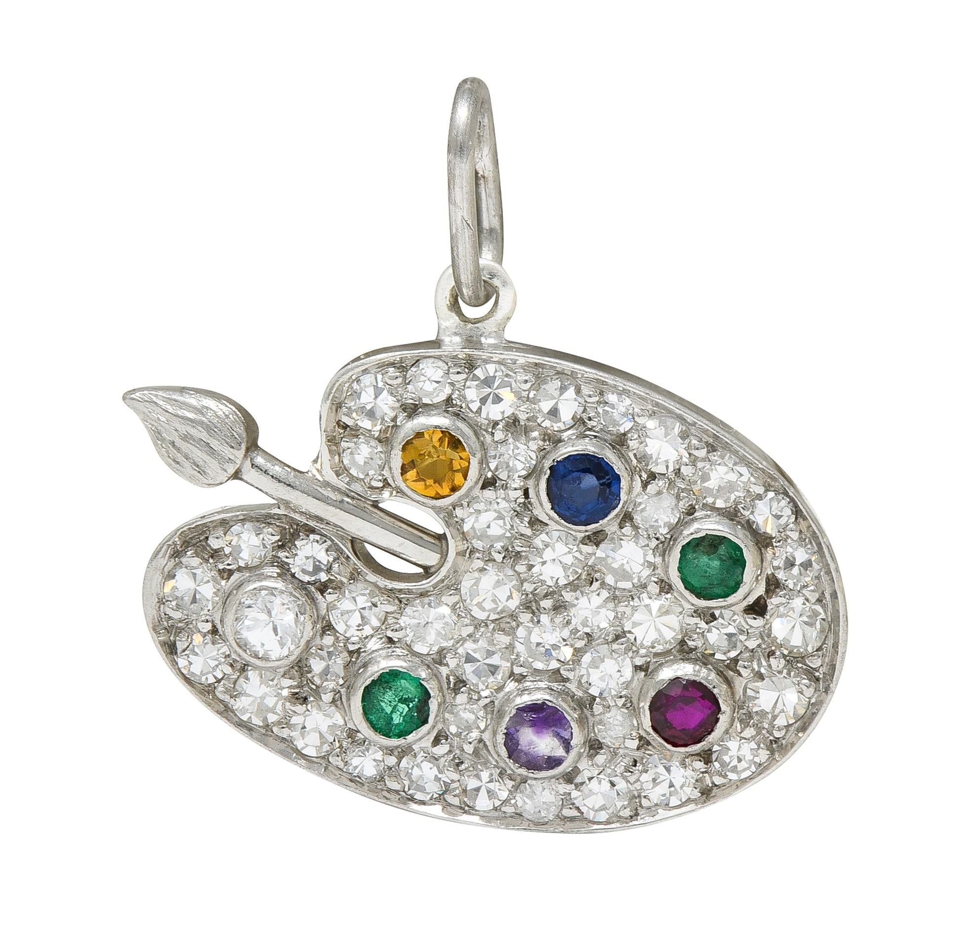 Art Deco Multi-Gem Platinum Vintage Artist Palette Acrostic Pendant Charm