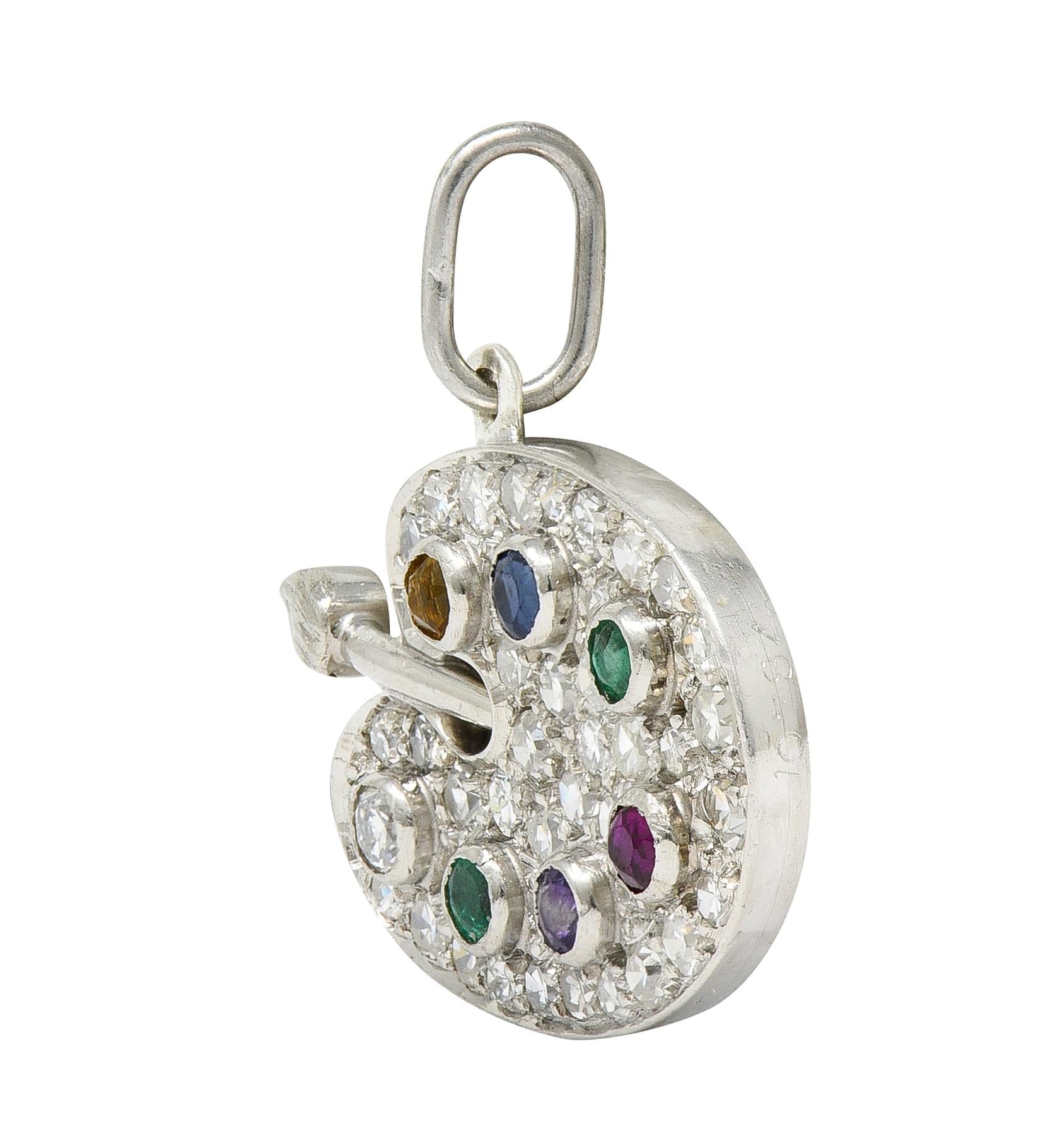 Art Deco Multi-Gem Platinum Vintage Artist Palette Acrostic Pendant Charm