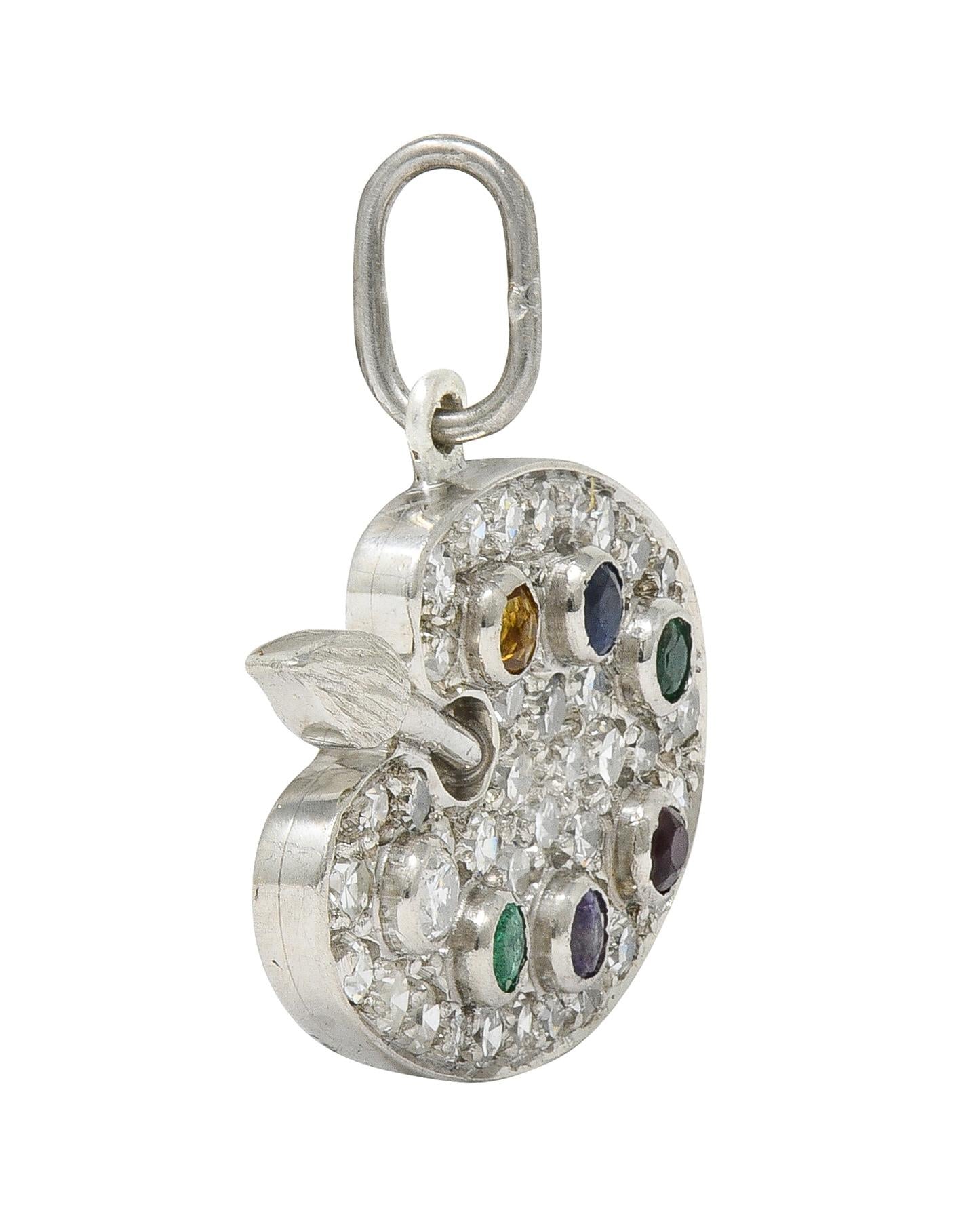 Art Deco Multi-Gem Platinum Vintage Artist Palette Acrostic Pendant Charm