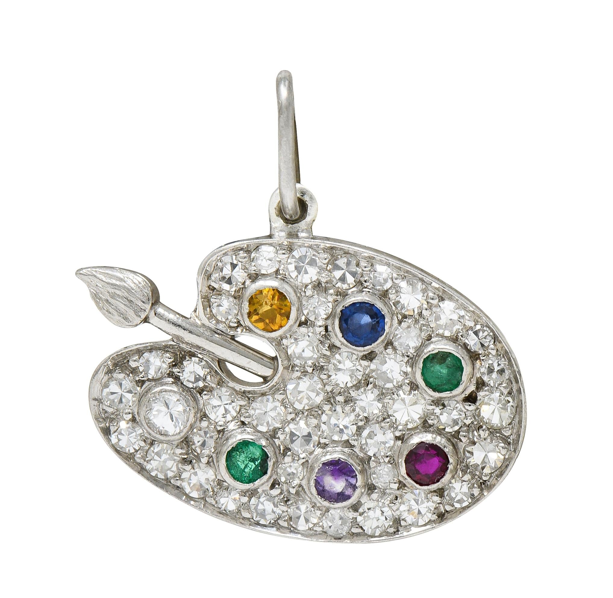 Art Deco Multi-Gem Platinum Vintage Artist Palette Acrostic Pendant Charm