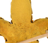 Victorian Petrified Fossil 24 Karat Yellow Gold Nugget Fleur-De-Lis Brooch