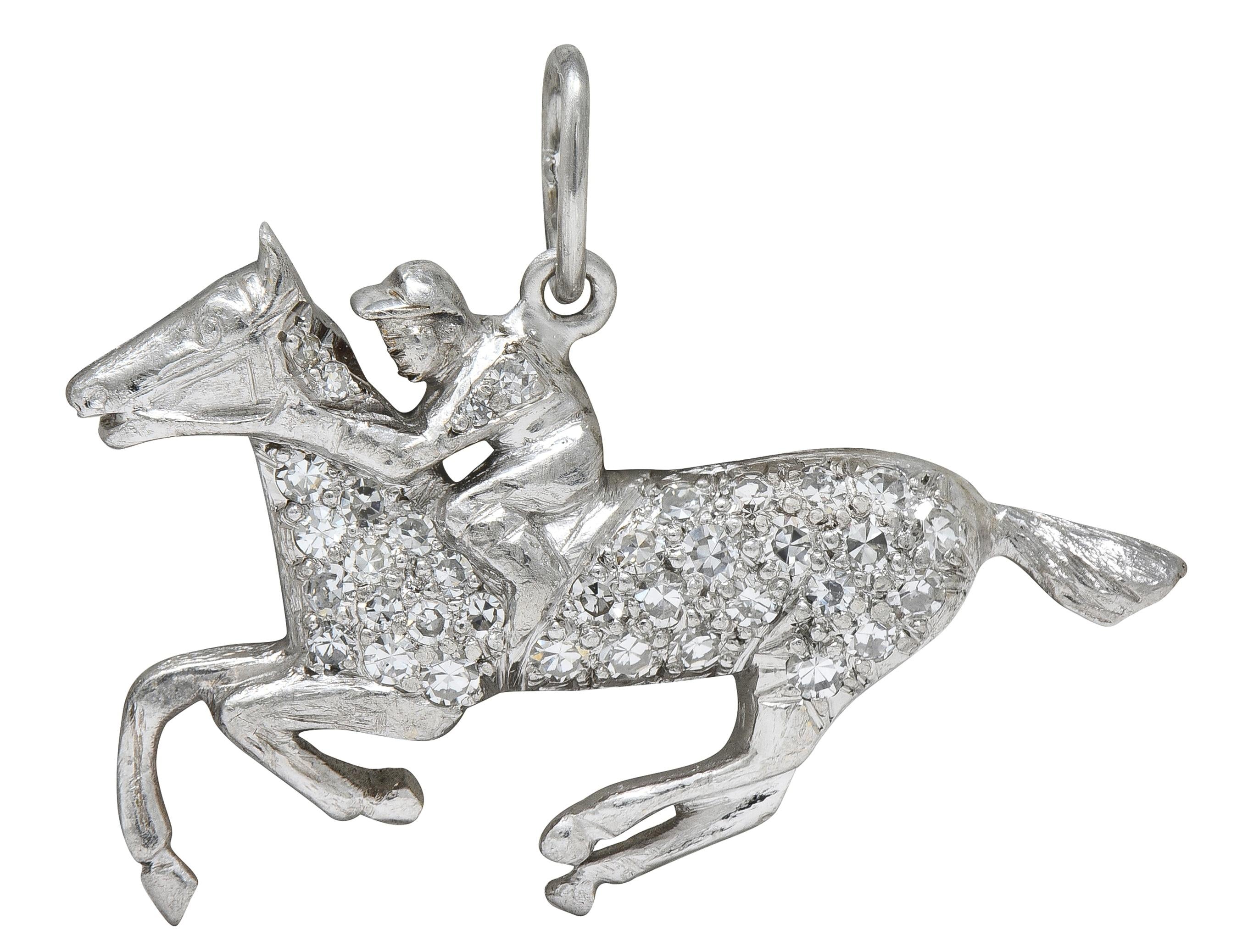 Art Deco Diamond Platinum Vintage Race Horse & Jockey Pendant Charm