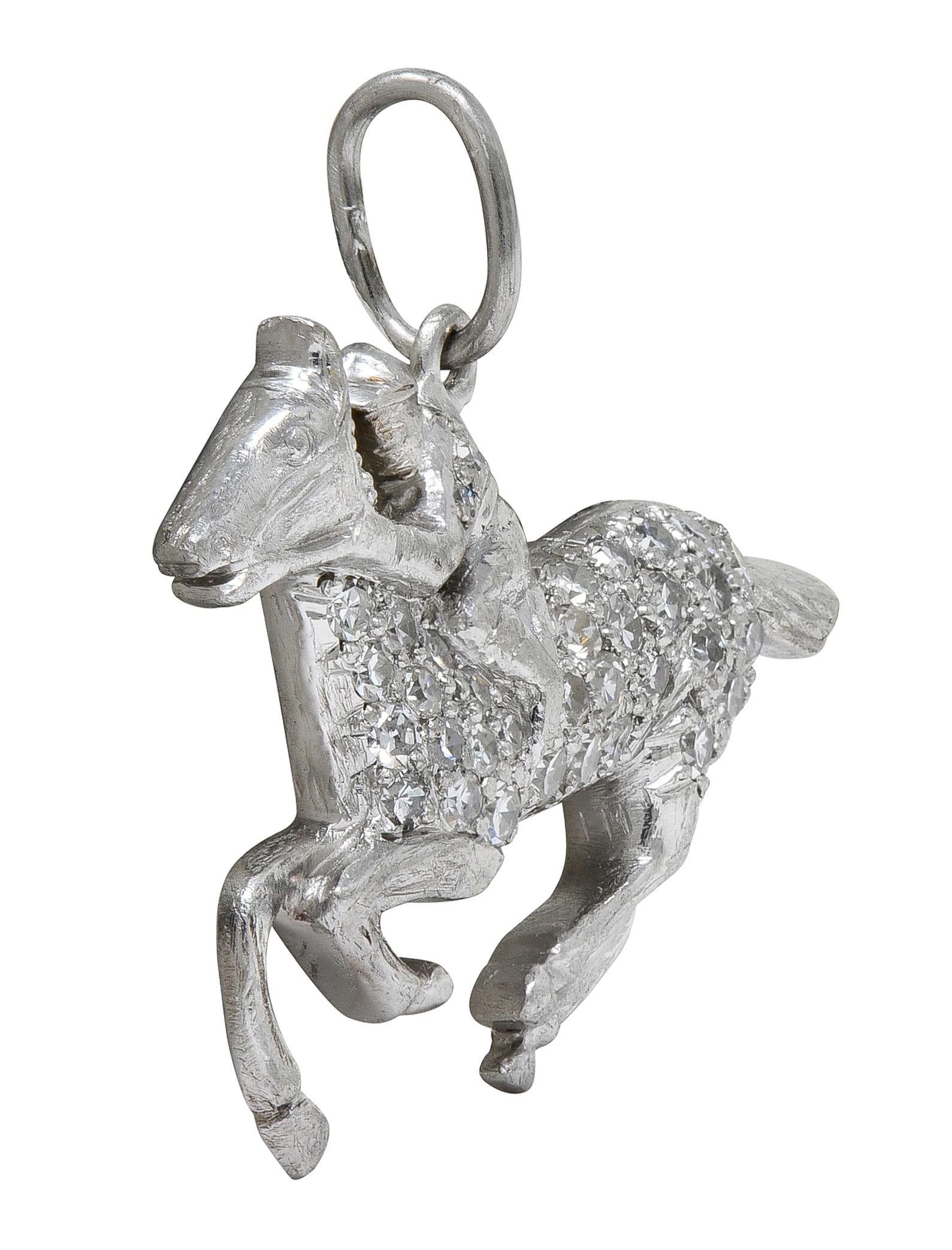 Art Deco Diamond Platinum Vintage Race Horse & Jockey Pendant Charm