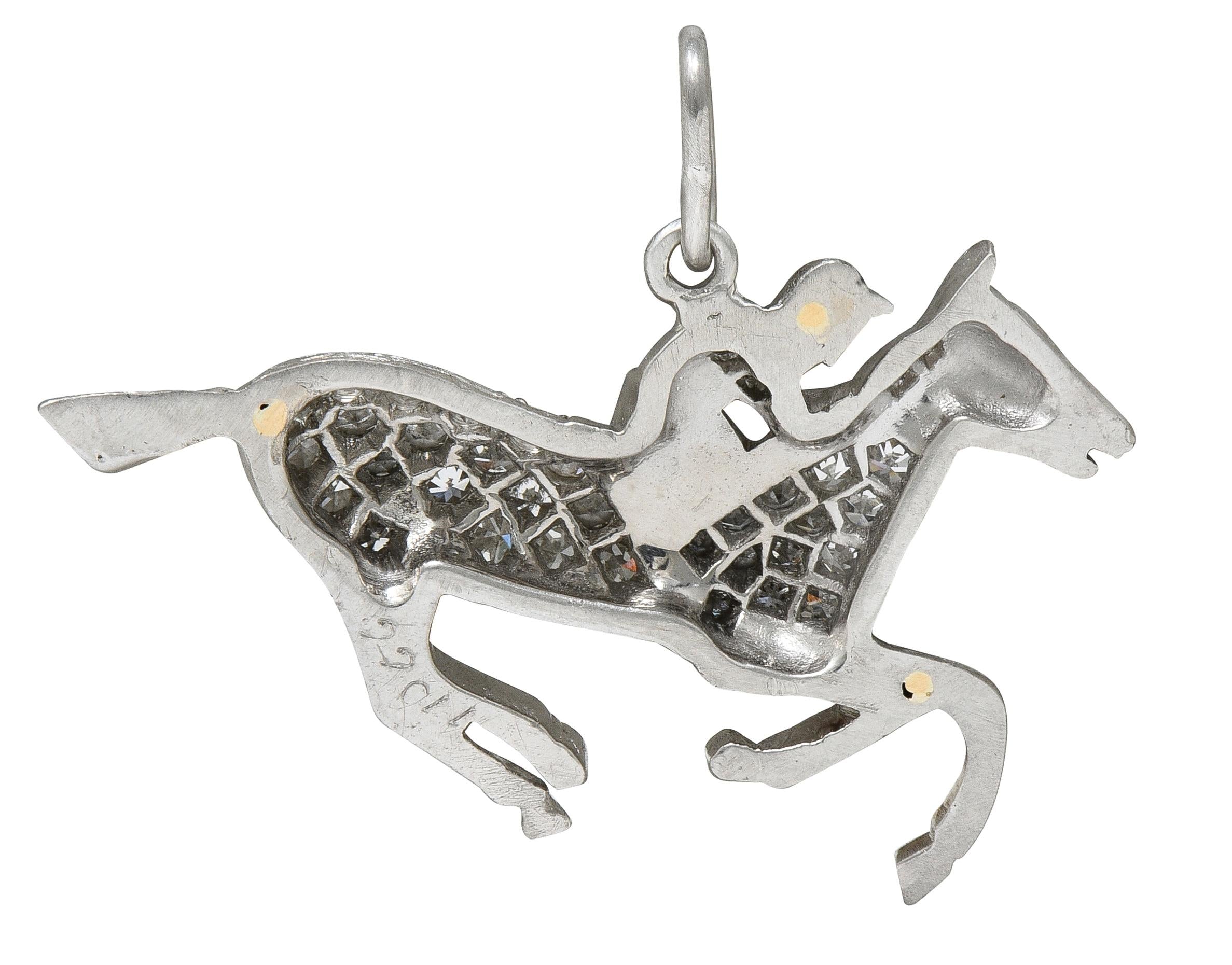Art Deco Diamond Platinum Vintage Race Horse & Jockey Pendant Charm