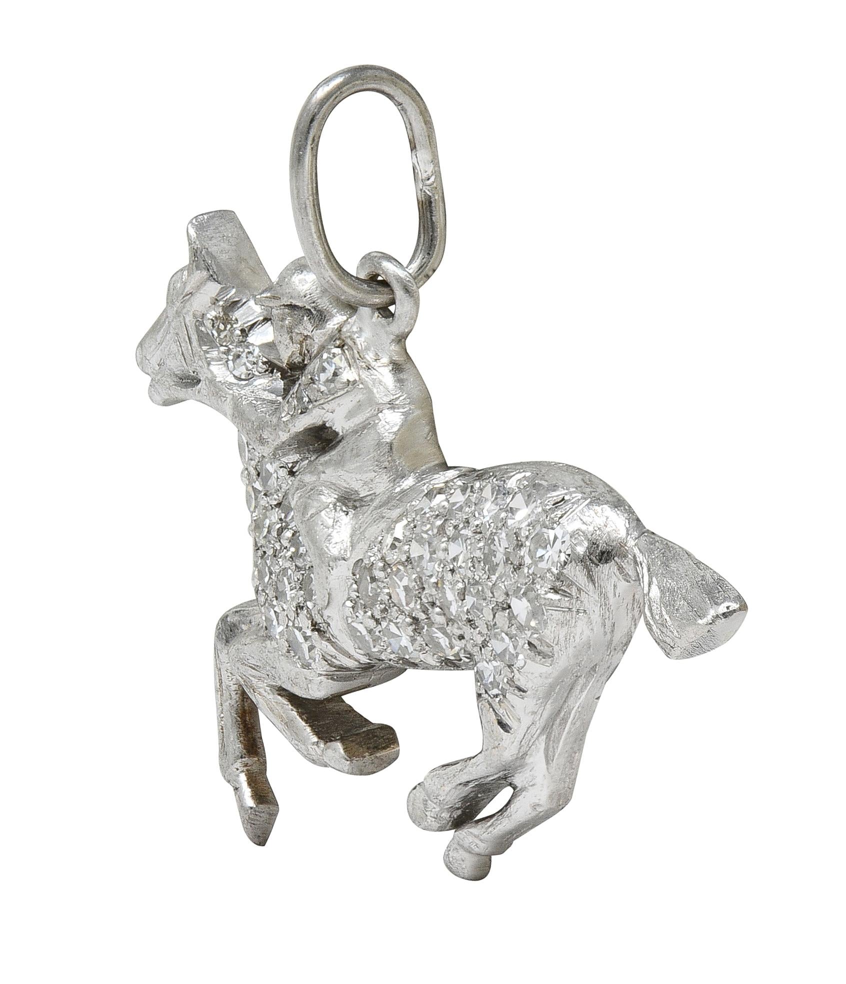 Art Deco Diamond Platinum Vintage Race Horse & Jockey Pendant Charm