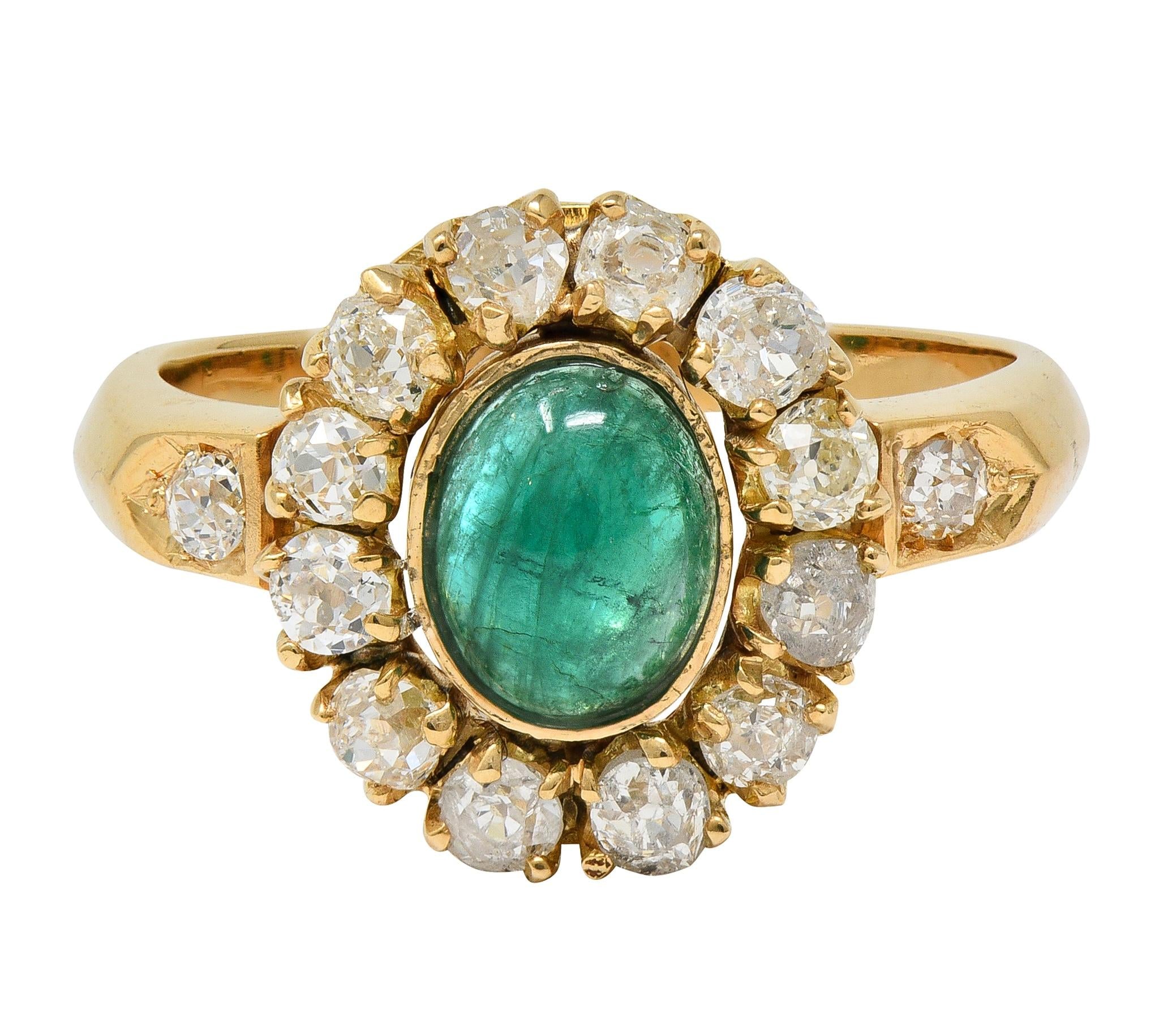 Modernist 2.46 CTW Emerald Diamond 14 Karat Yellow Gold Vintage Halo Ring