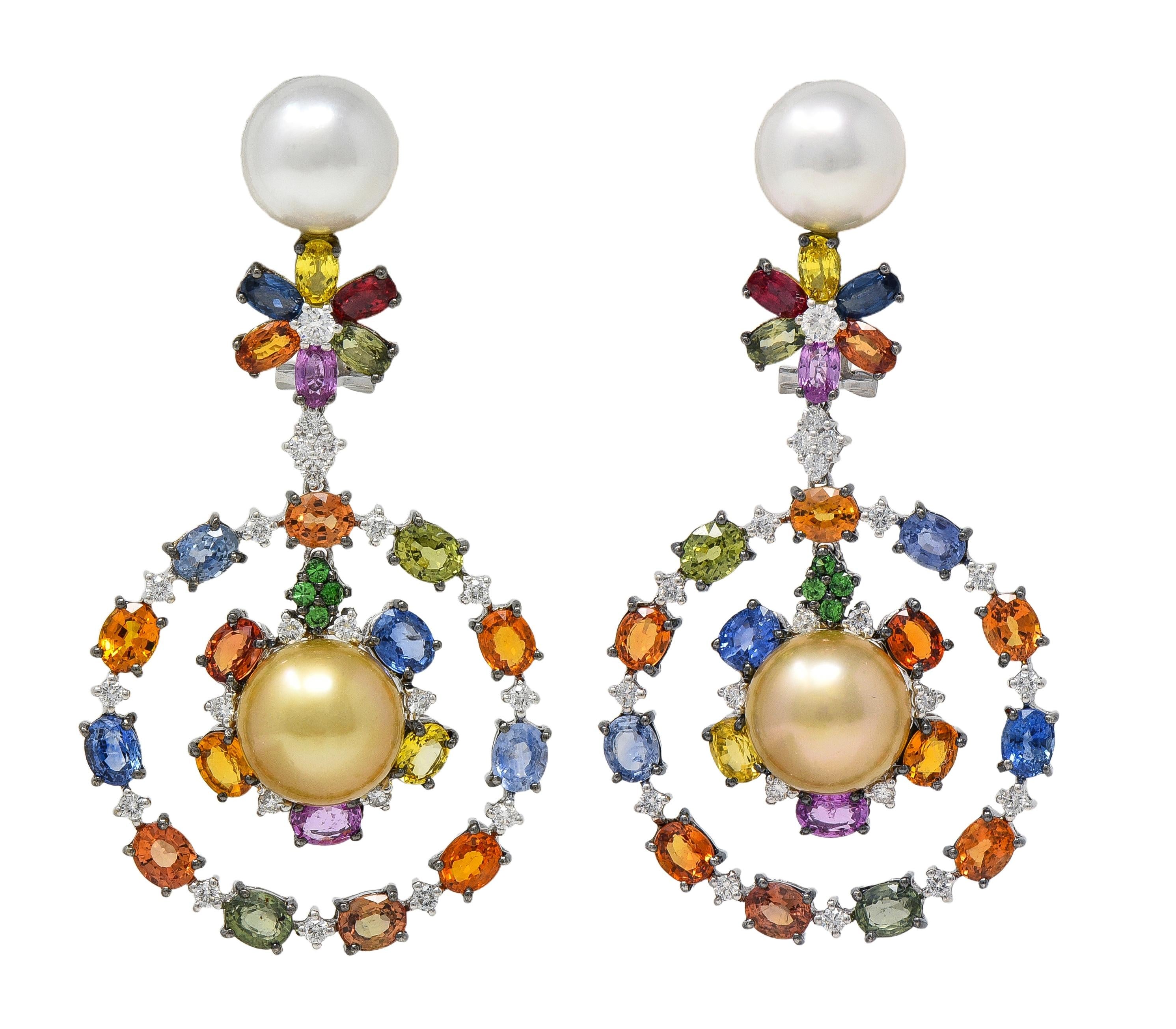 Contemporary Pearl Party Sapphire Diamond 18K White Gold Vintage Earrings