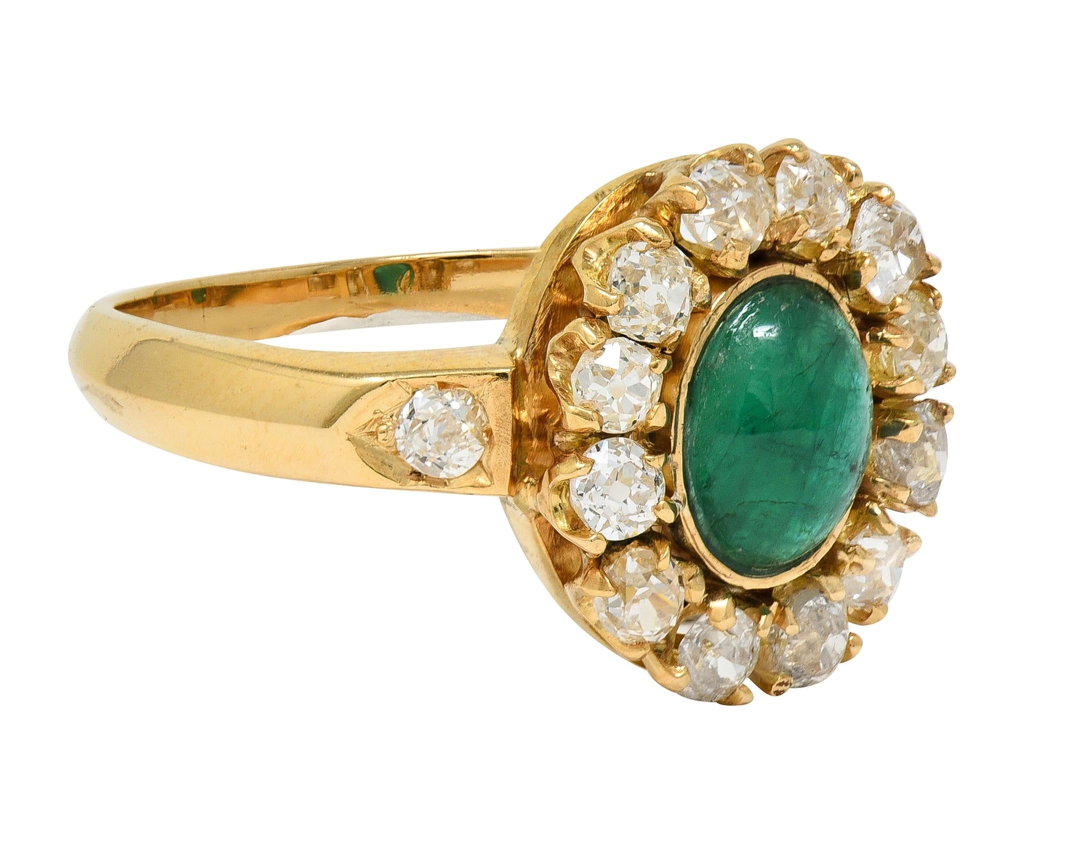 Modernist 2.46 CTW Emerald Diamond 14 Karat Yellow Gold Vintage Halo Ring