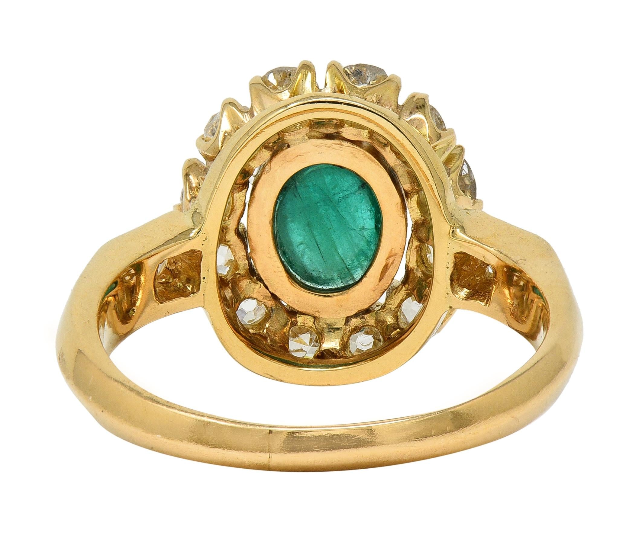 Modernist 2.46 CTW Emerald Diamond 14 Karat Yellow Gold Vintage Halo Ring