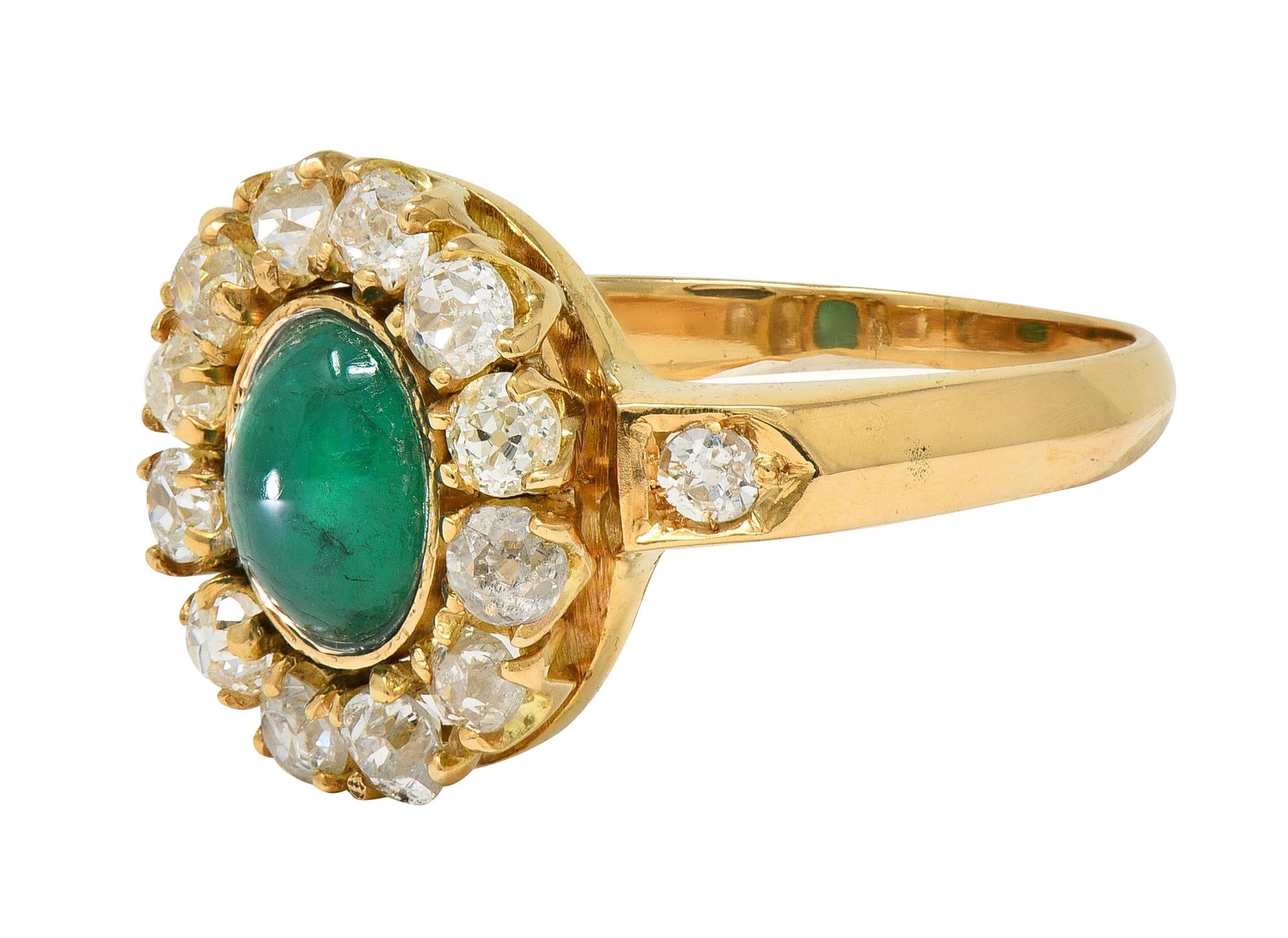 Modernist 2.46 CTW Emerald Diamond 14 Karat Yellow Gold Vintage Halo Ring