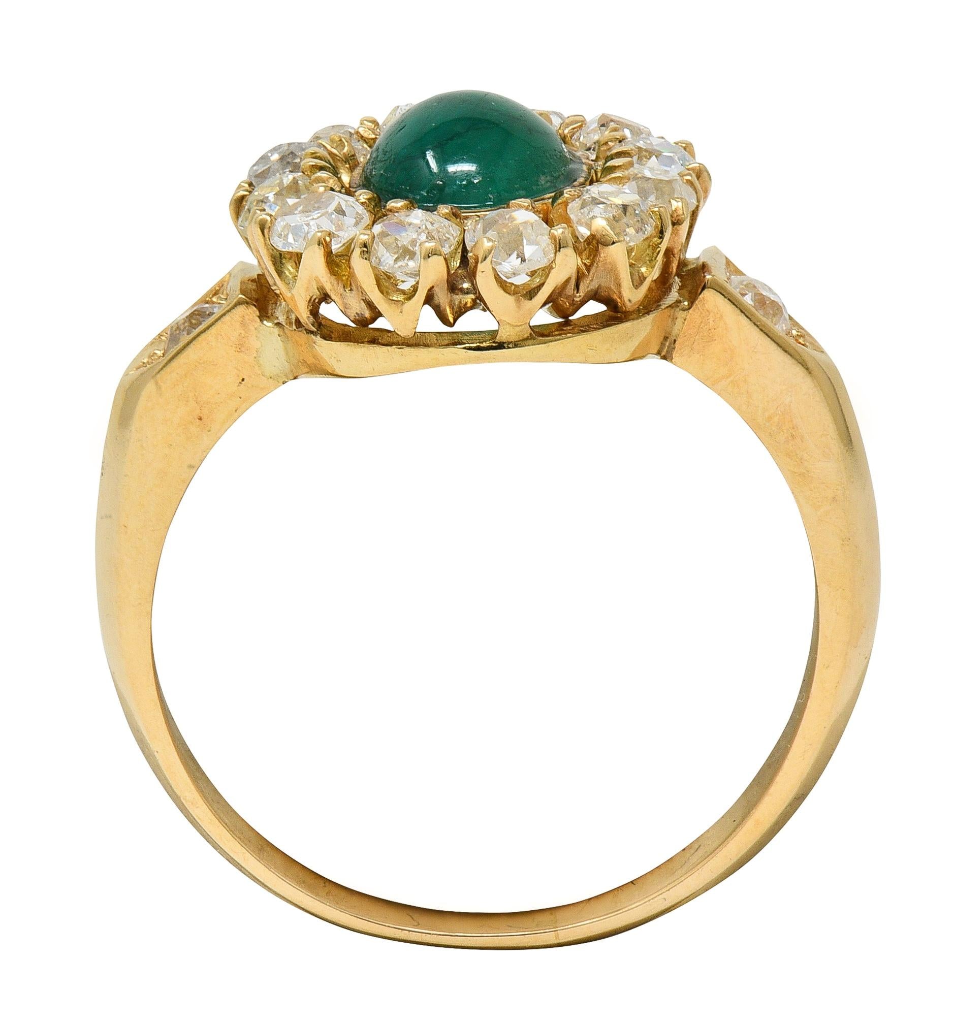 Modernist 2.46 CTW Emerald Diamond 14 Karat Yellow Gold Vintage Halo Ring