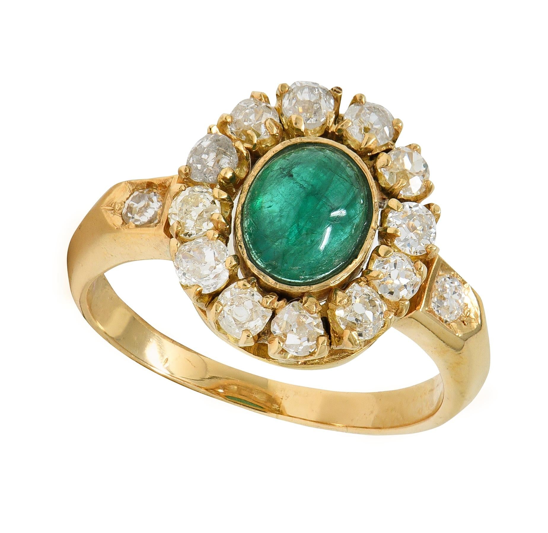 Modernist 2.46 CTW Emerald Diamond 14 Karat Yellow Gold Vintage Halo Ring