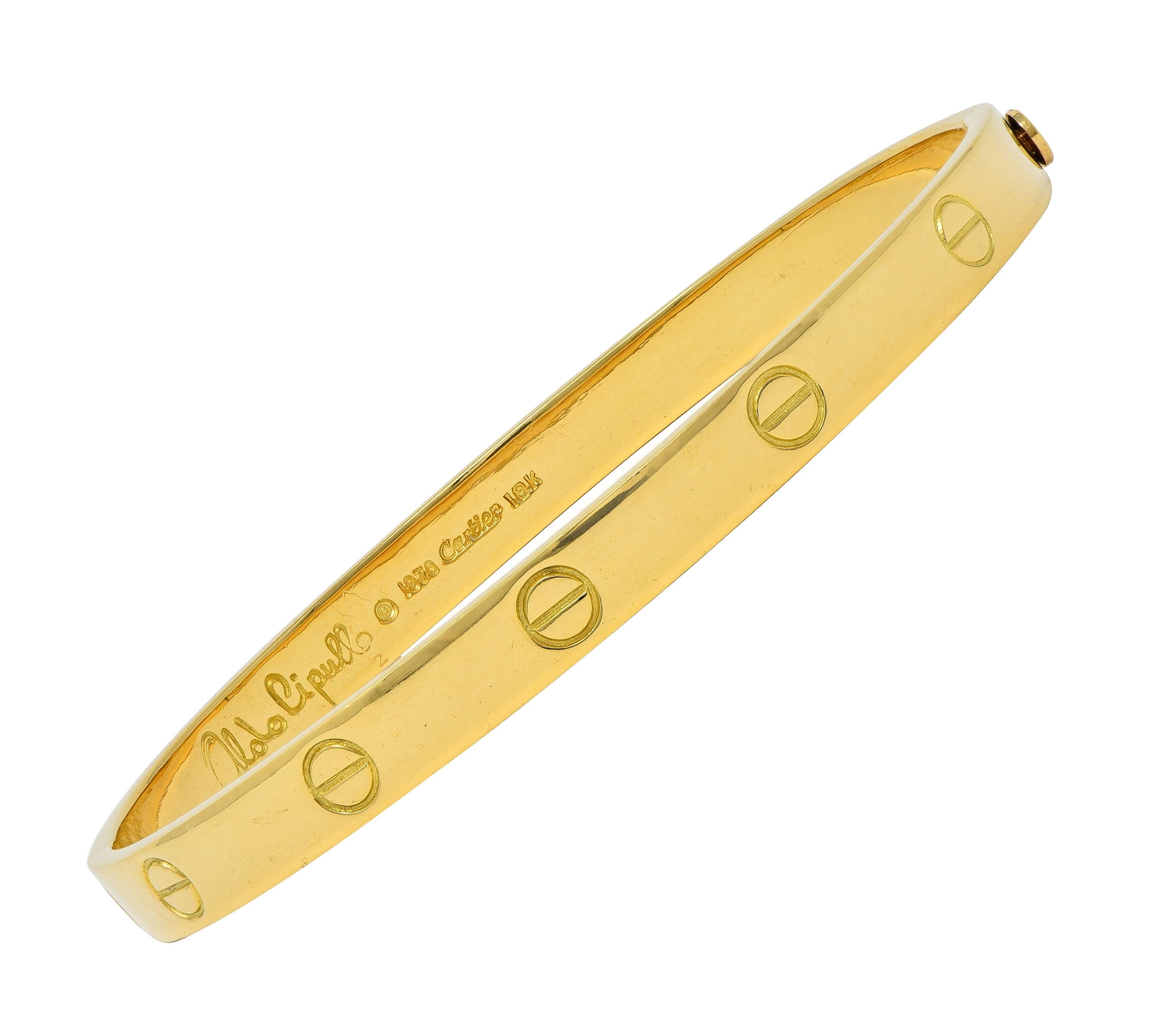 Cartier Aldo Cipullo 1970 18 Karat Yellow Gold Vintage Love Bangle Bracelet