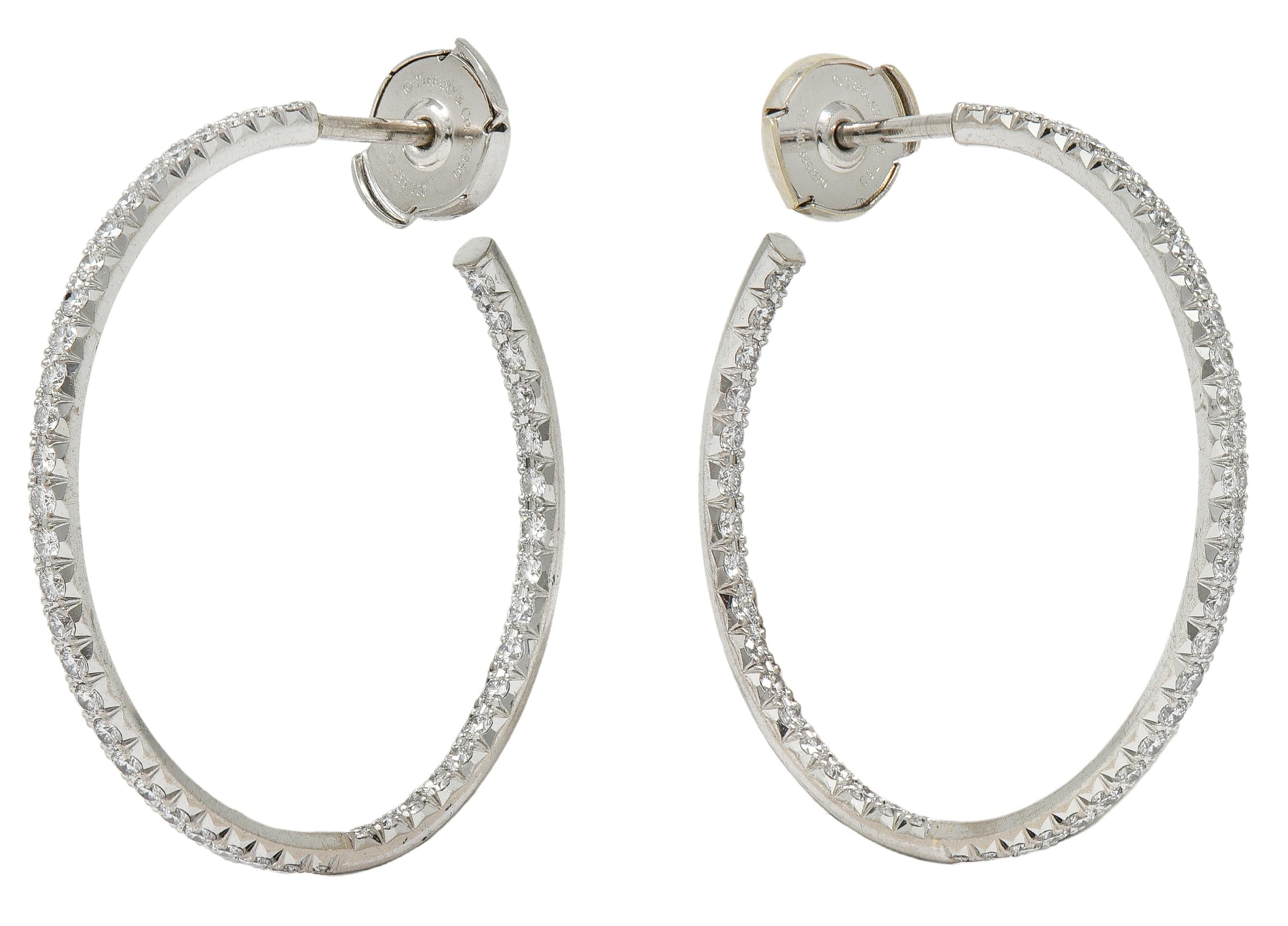 Tiffany & Co. 1.38 CTW Diamond 18K Gold 30.0 MM Inside Outside Hoop Earrings