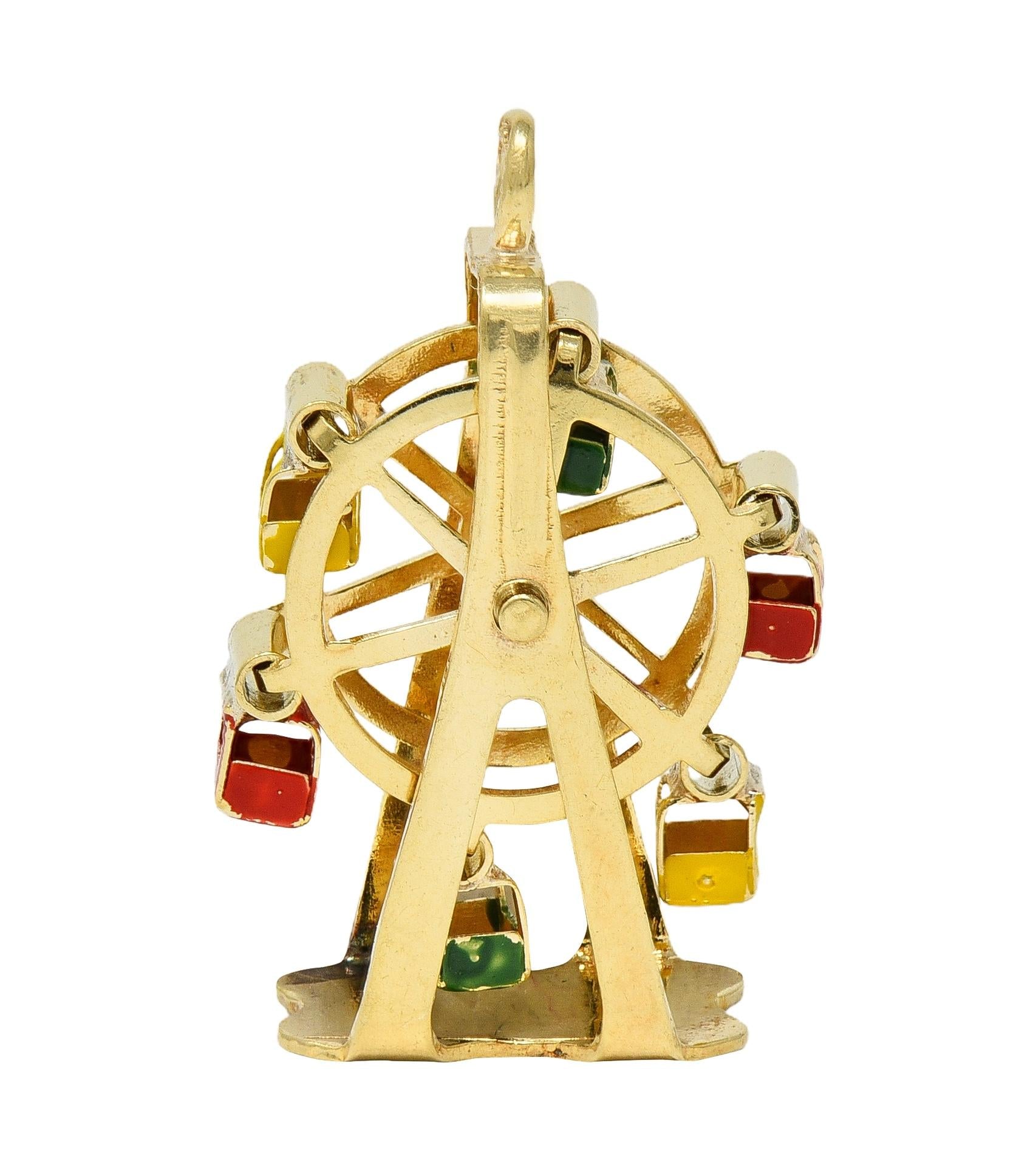 1960's Enamel 14 Karat Yellow Gold Vintage Ferris Wheel Pendant Charm
