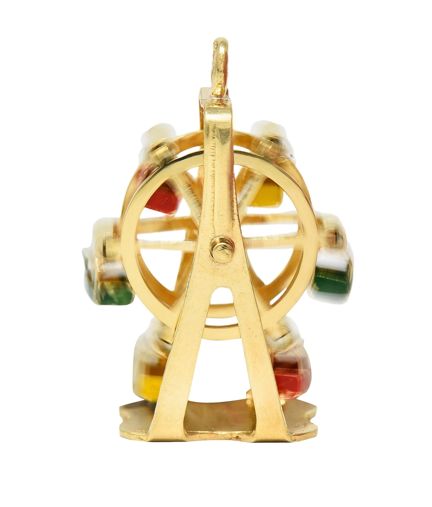 1960's Enamel 14 Karat Yellow Gold Vintage Ferris Wheel Pendant Charm