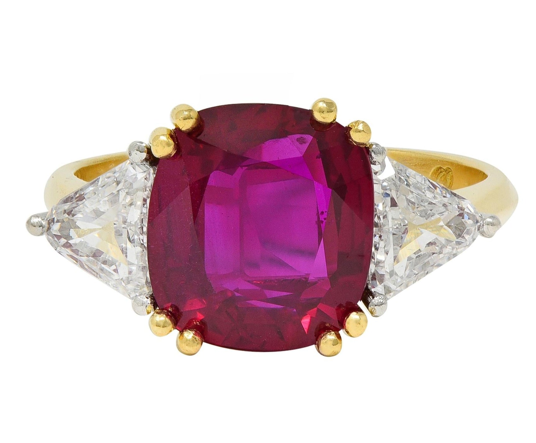 4.45 CTW No Heat Pigeon Blood Ruby Diamond Platinum 18K Gold Vintage Ring GRS