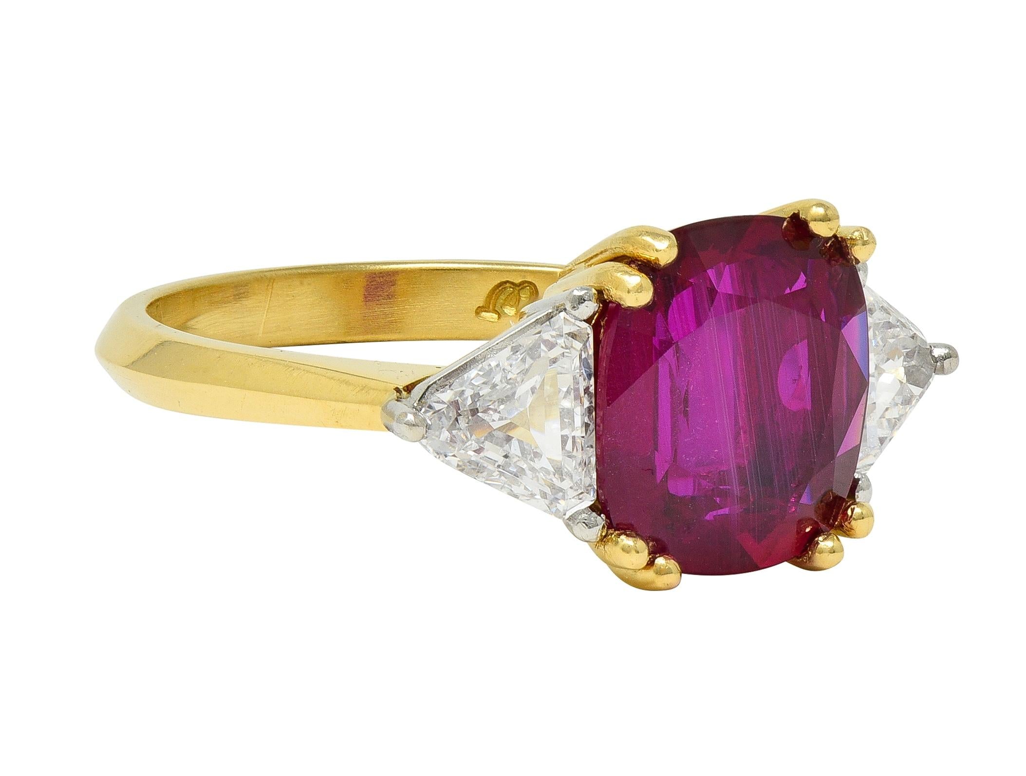 4.45 CTW No Heat Pigeon Blood Ruby Diamond Platinum 18K Gold Vintage Ring GRS