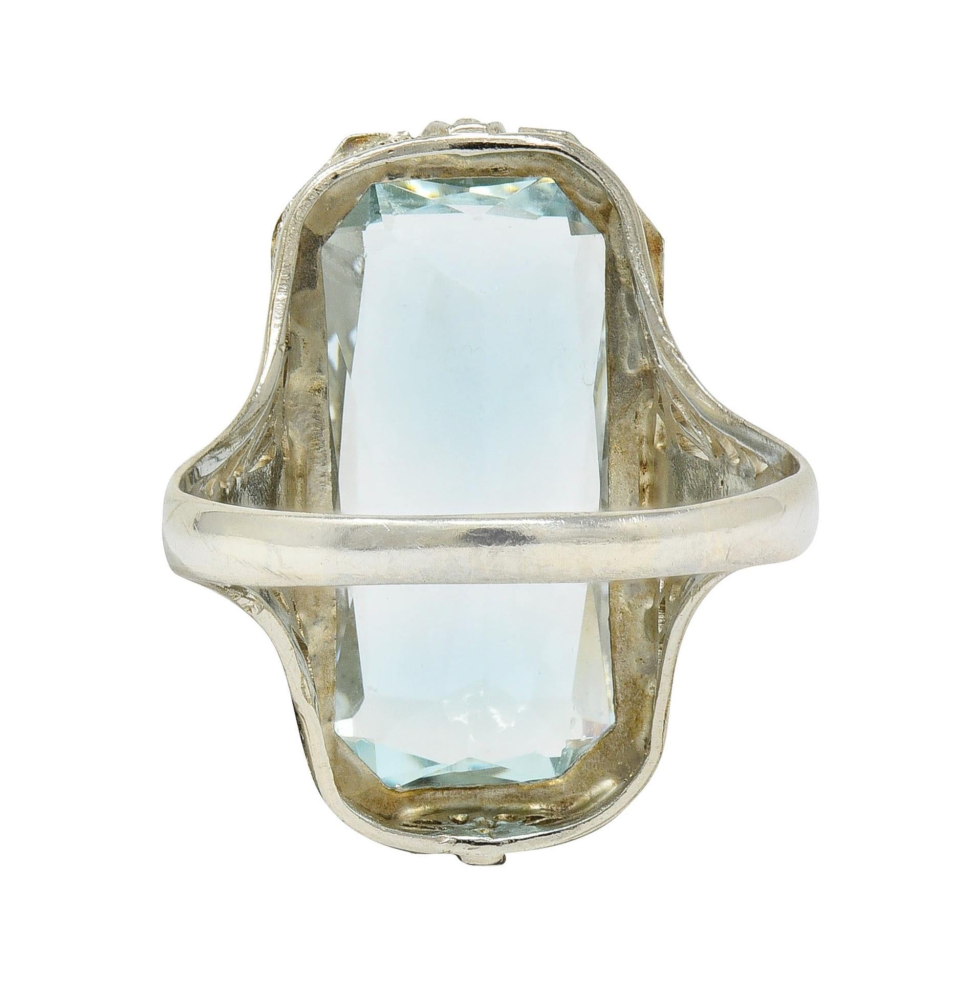 Art Deco 6.74 CTW Aquamarine 14 Karat White Gold Filigree Antique Dinner Ring