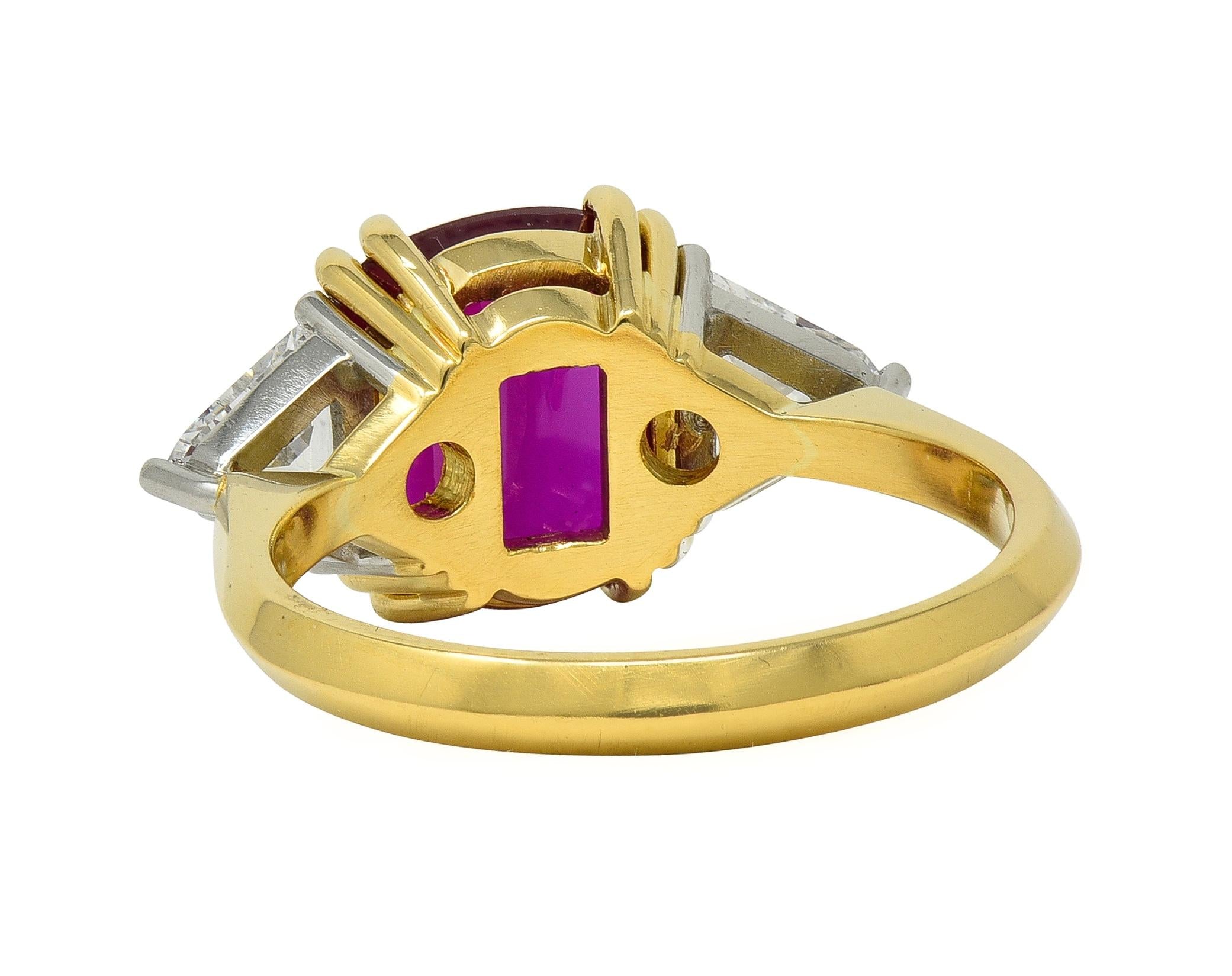 4.45 CTW No Heat Pigeon Blood Ruby Diamond Platinum 18K Gold Vintage Ring GRS