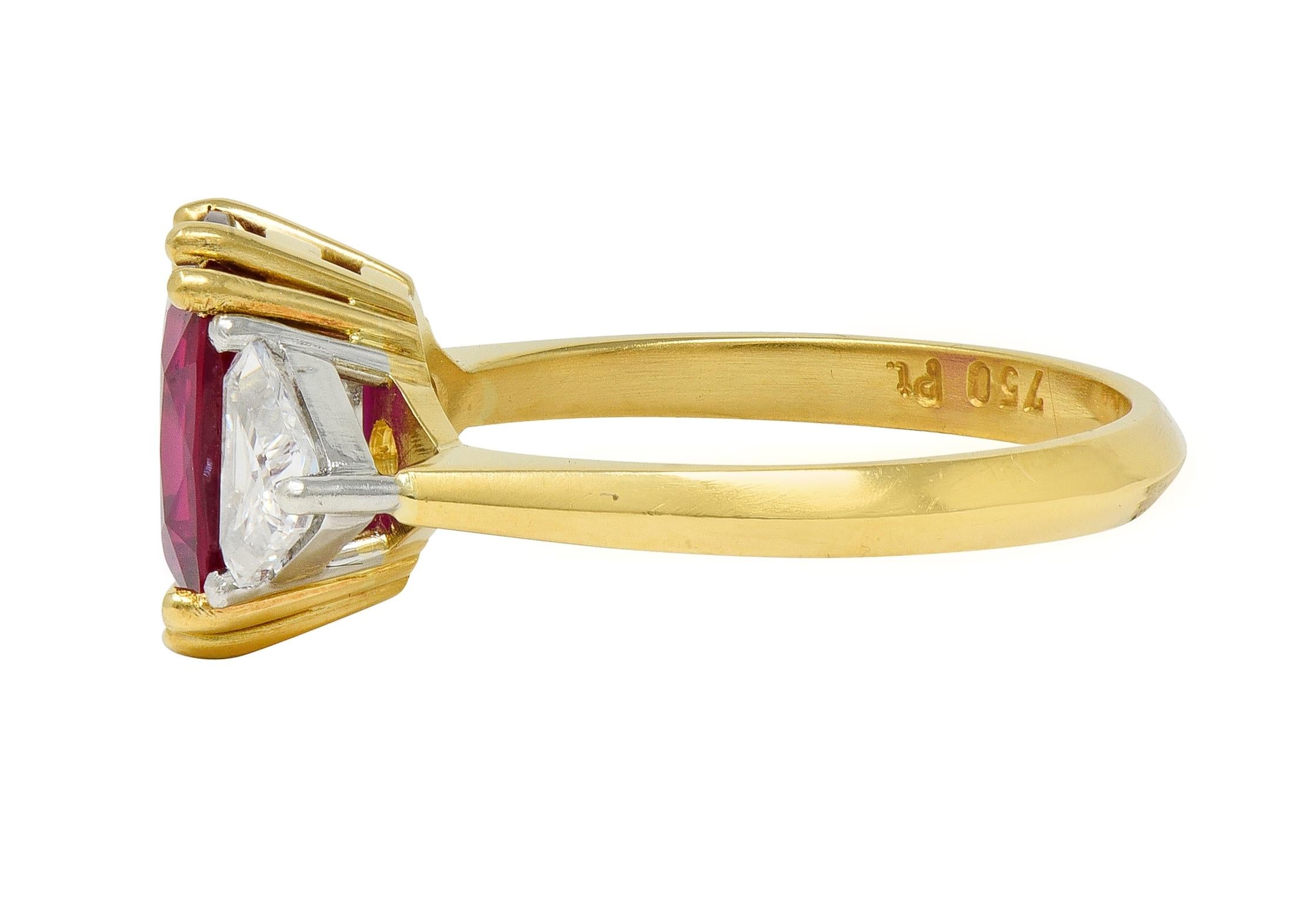 4.45 CTW No Heat Pigeon Blood Ruby Diamond Platinum 18K Gold Vintage Ring GRS