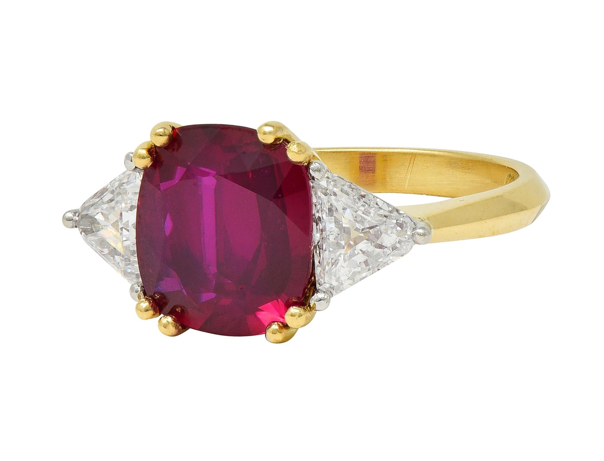 4.45 CTW No Heat Pigeon Blood Ruby Diamond Platinum 18K Gold Vintage Ring GRS