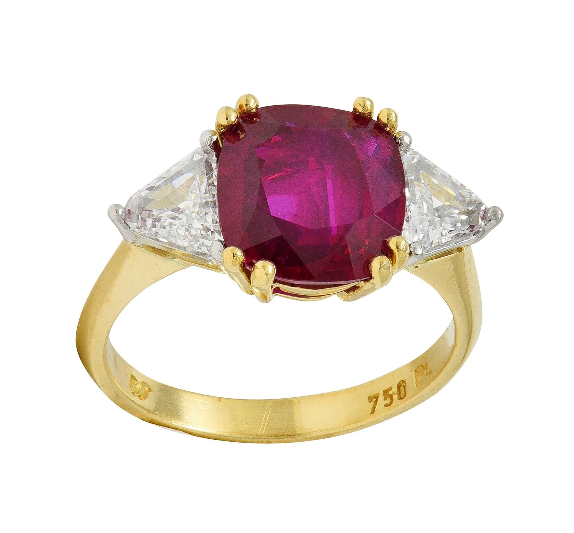 4.45 CTW No Heat Pigeon Blood Ruby Diamond Platinum 18K Gold Vintage Ring GRS