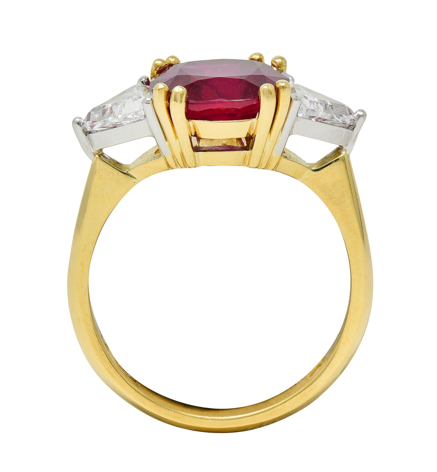 4.45 CTW No Heat Pigeon Blood Ruby Diamond Platinum 18K Gold Vintage Ring GRS