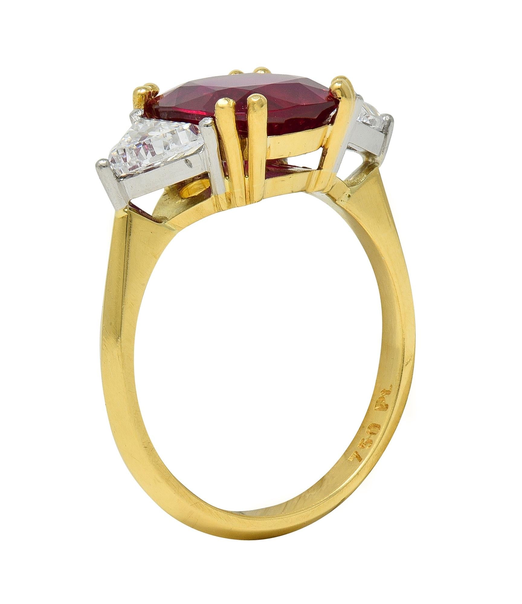 4.45 CTW No Heat Pigeon Blood Ruby Diamond Platinum 18K Gold Vintage Ring GRS