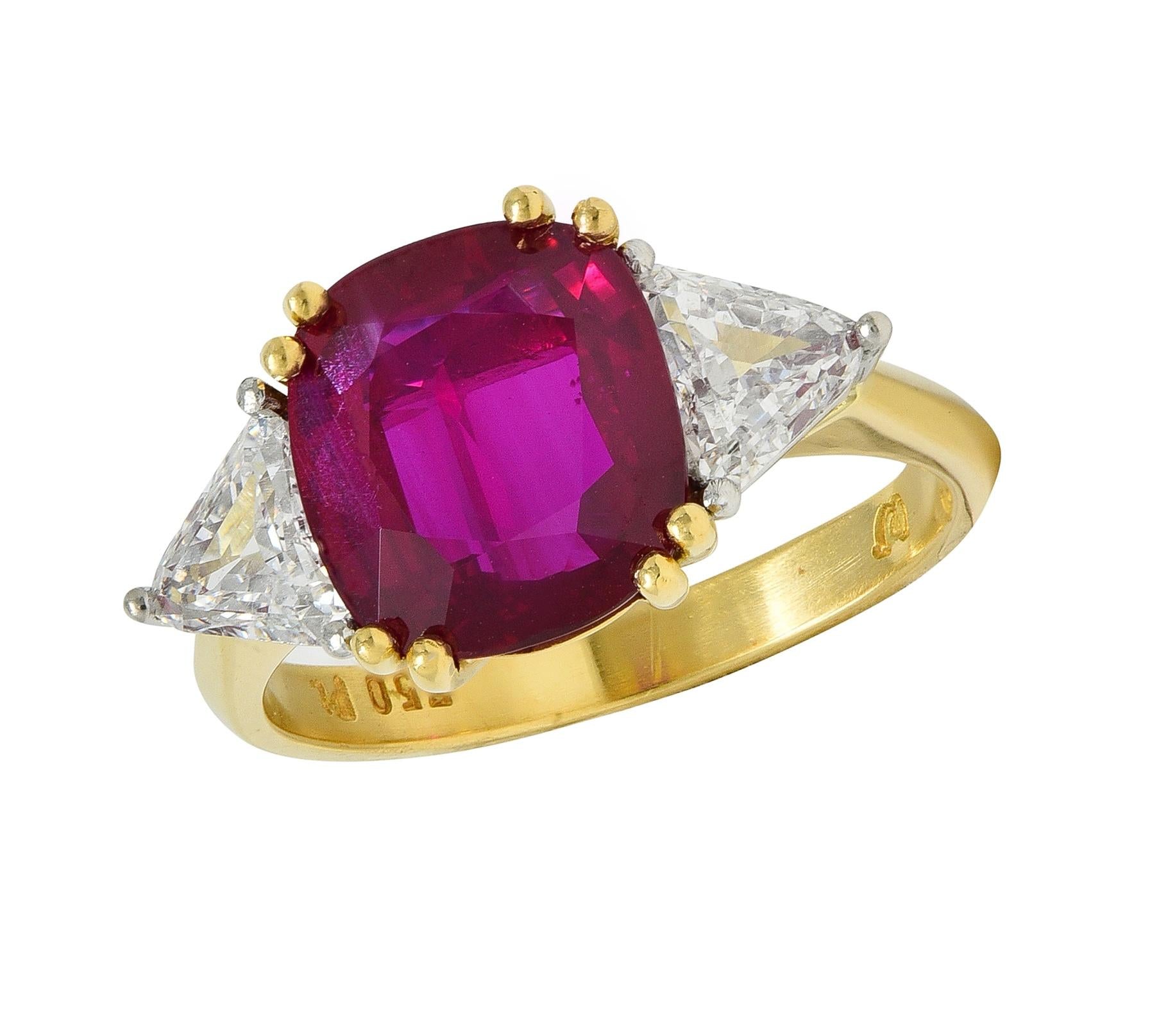 4.45 CTW No Heat Pigeon Blood Ruby Diamond Platinum 18K Gold Vintage Ring GRS