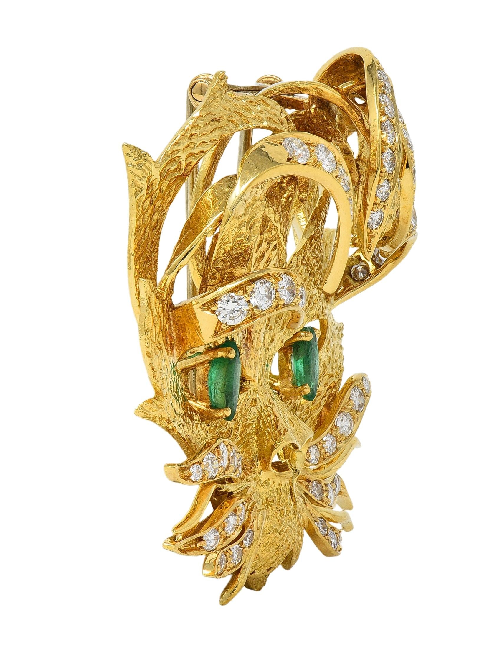 Hermès 1960's Emerald Diamond 18 Karat Yellow Gold Vintage Mistigri Cat Brooch