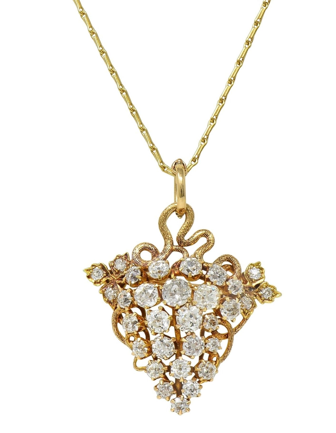 Victorian 3.00 CTW Diamond 14 Karat Gold Antique Grape Brooch Pendant Necklace