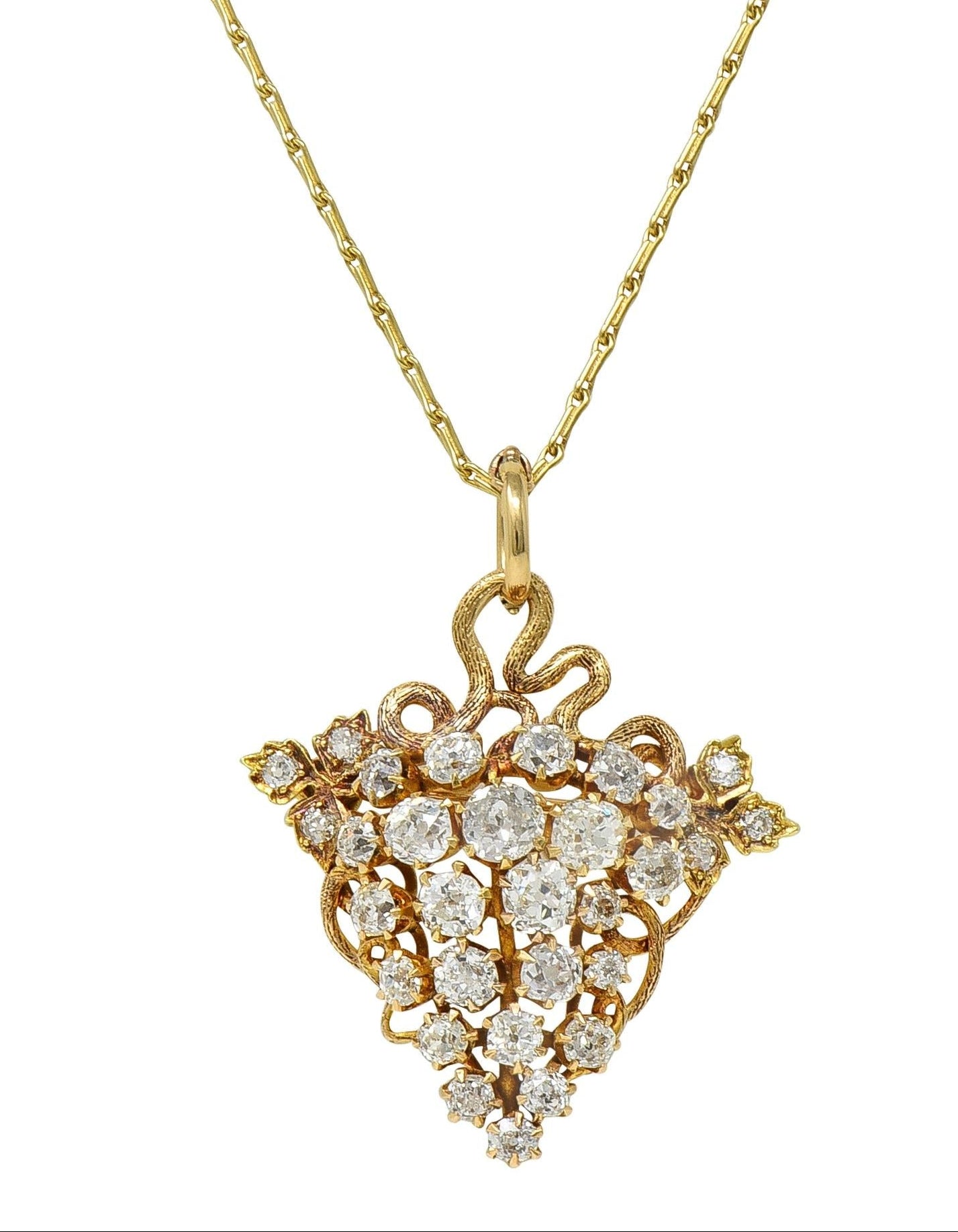 Victorian 3.00 CTW Diamond 14 Karat Gold Antique Grape Brooch Pendant Necklace