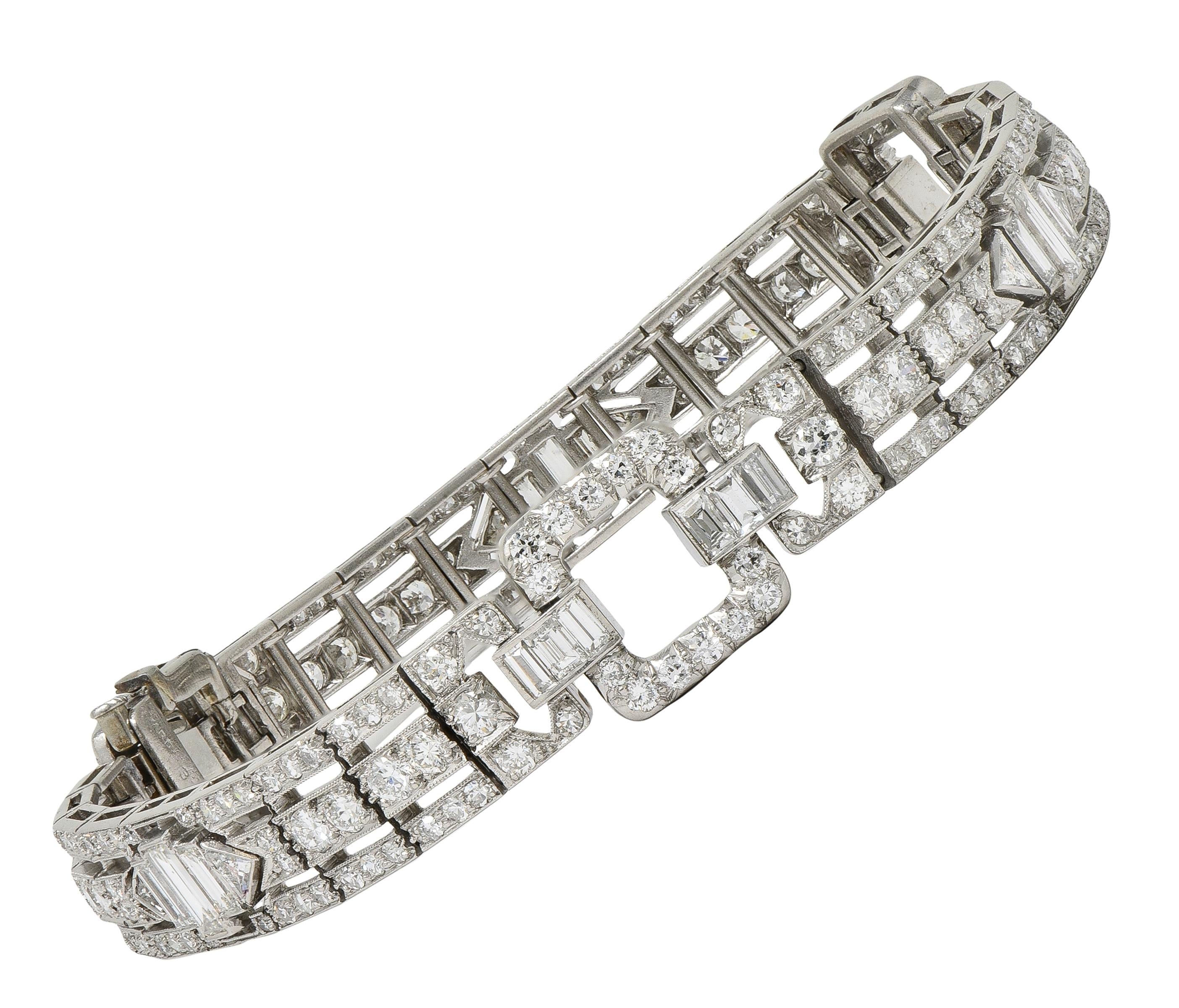 Raymond Yard Art Deco 9.00 CTW Diamond Platinum Vintage Buckle Line Bracelet