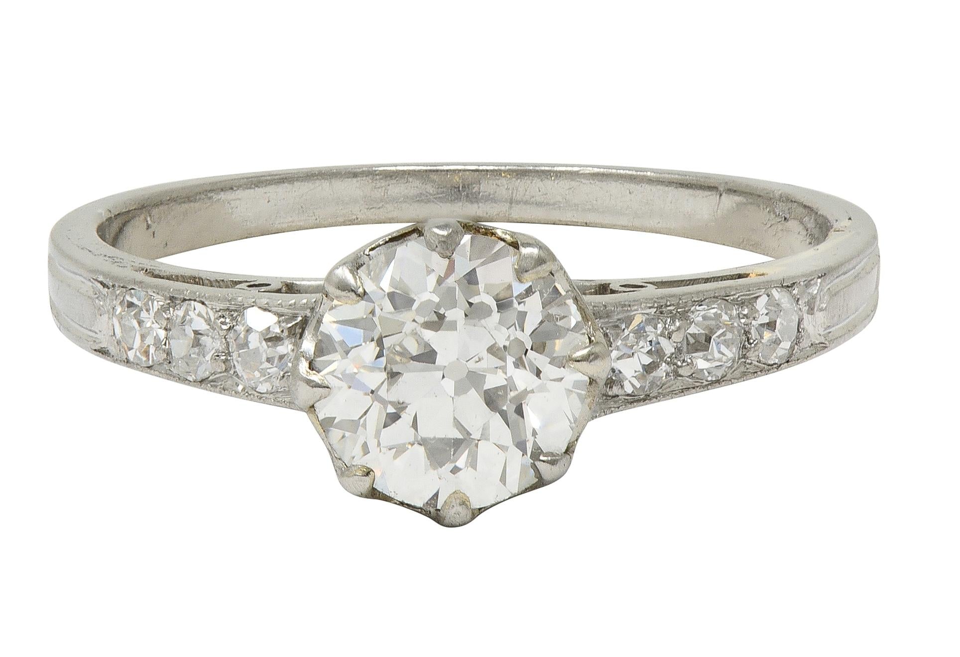Art Deco 0.87 CTW Old European Cut Diamond Platinum Vintage Engagement Ring