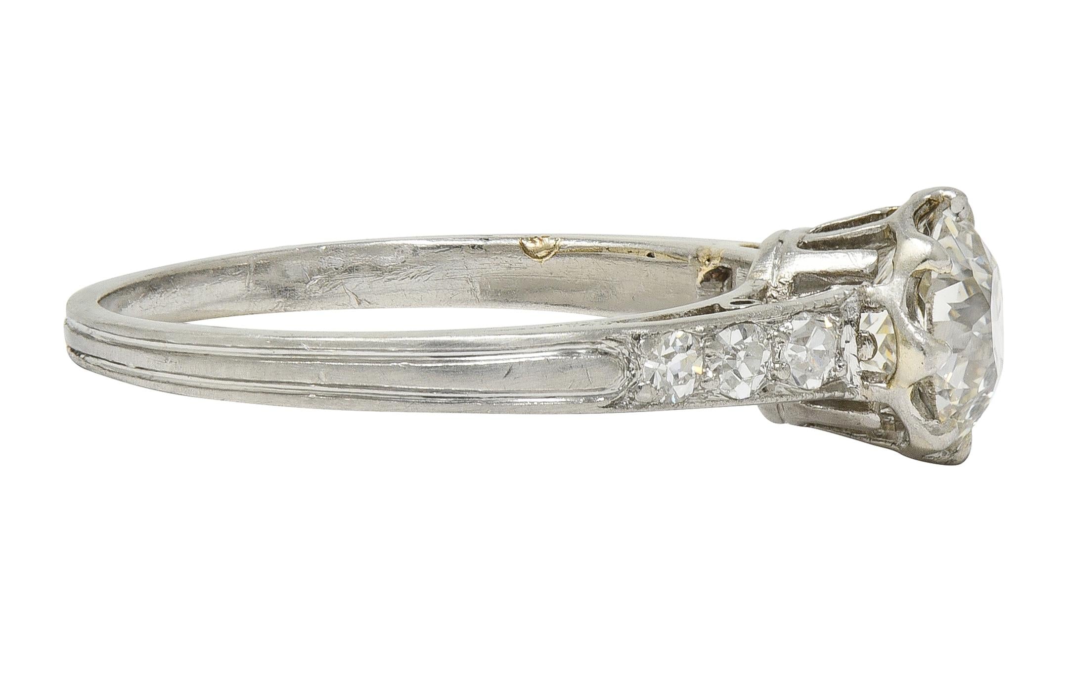 Art Deco 0.87 CTW Old European Cut Diamond Platinum Vintage Engagement Ring