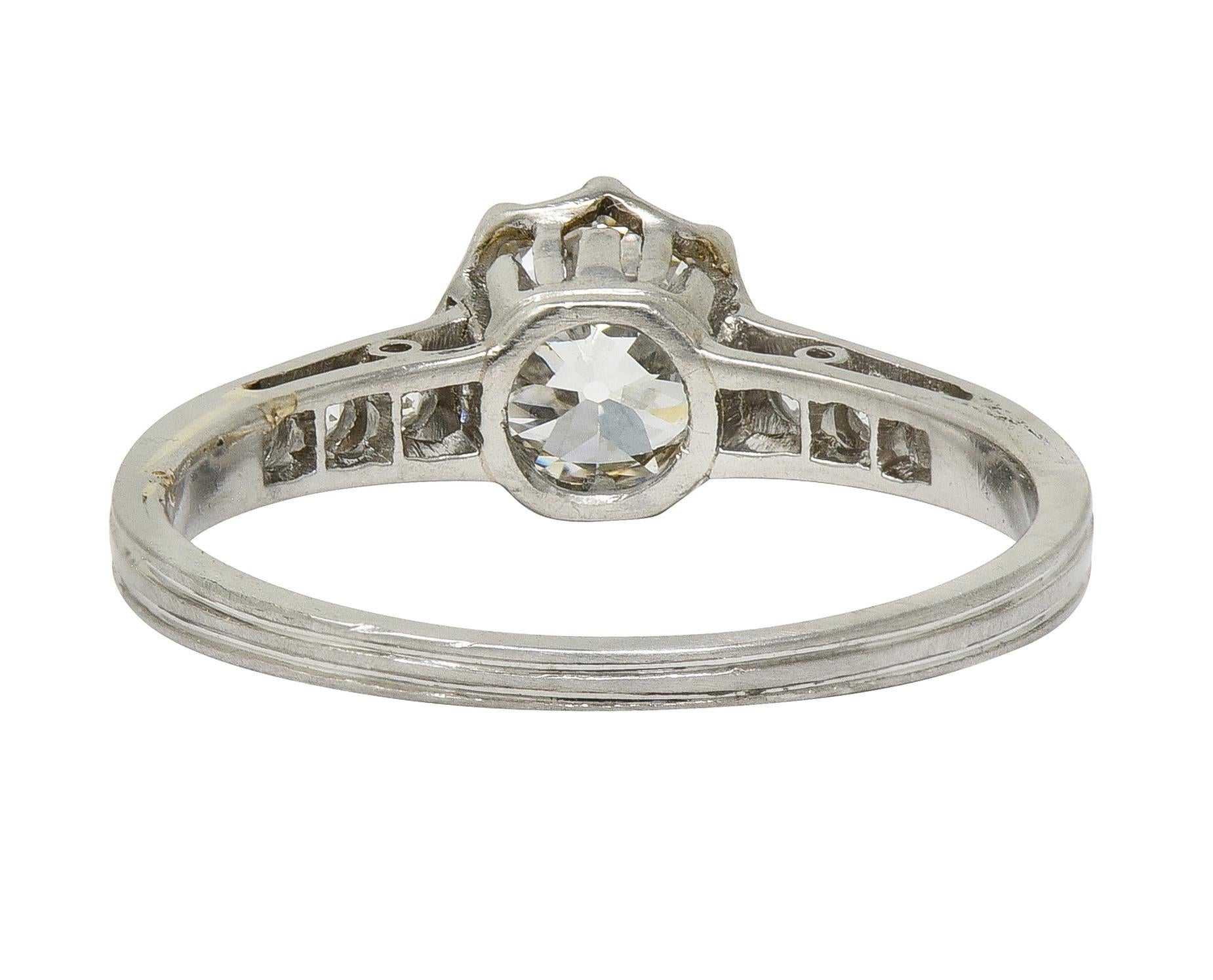Art Deco 0.87 CTW Old European Cut Diamond Platinum Vintage Engagement Ring