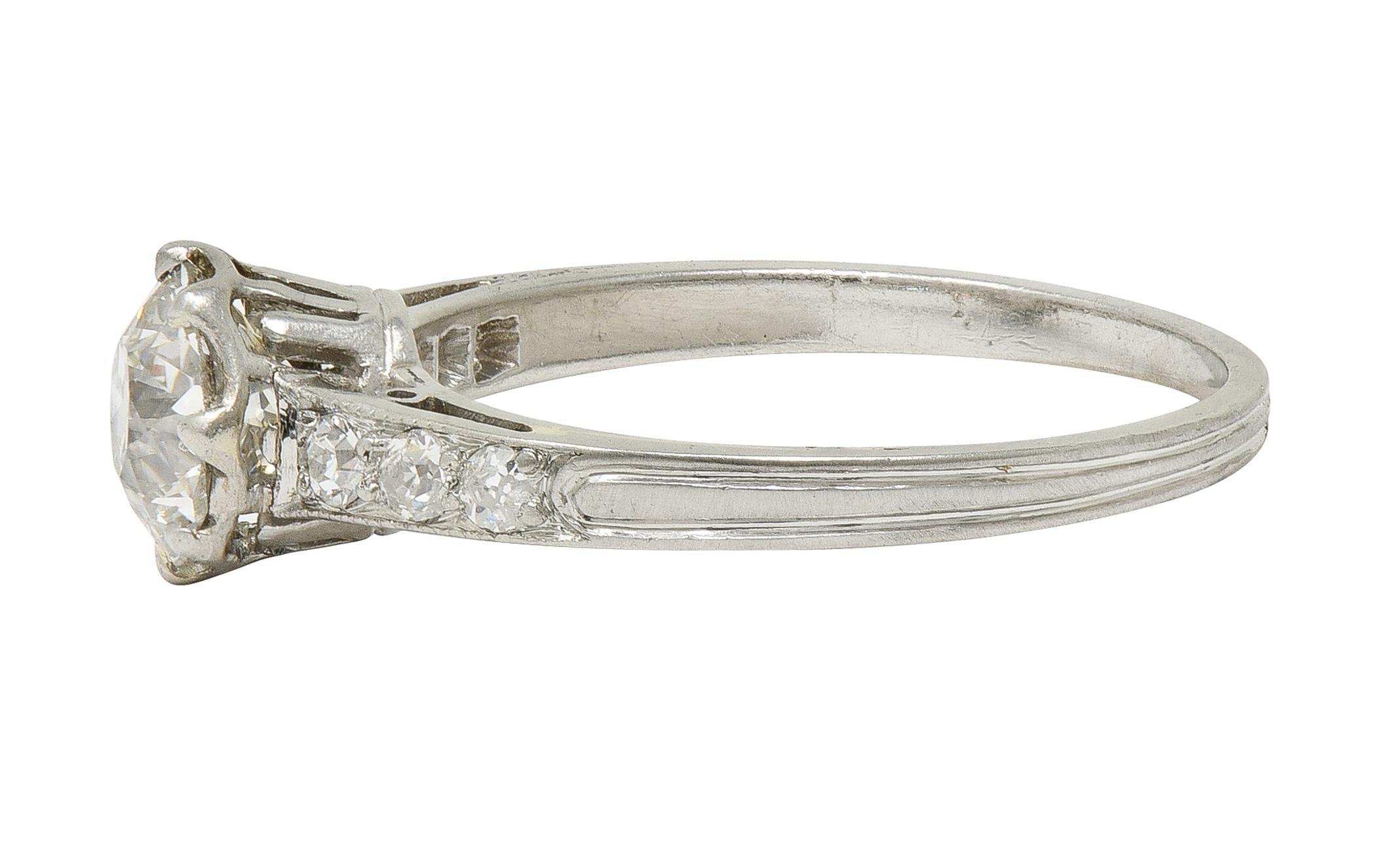 Art Deco 0.87 CTW Old European Cut Diamond Platinum Vintage Engagement Ring