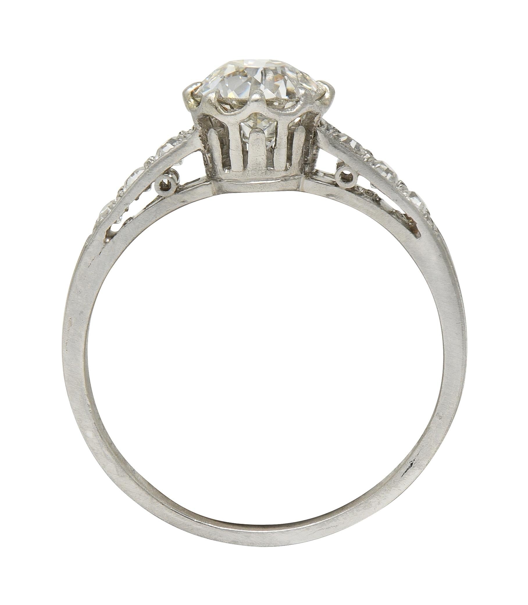 Art Deco 0.87 CTW Old European Cut Diamond Platinum Vintage Engagement Ring