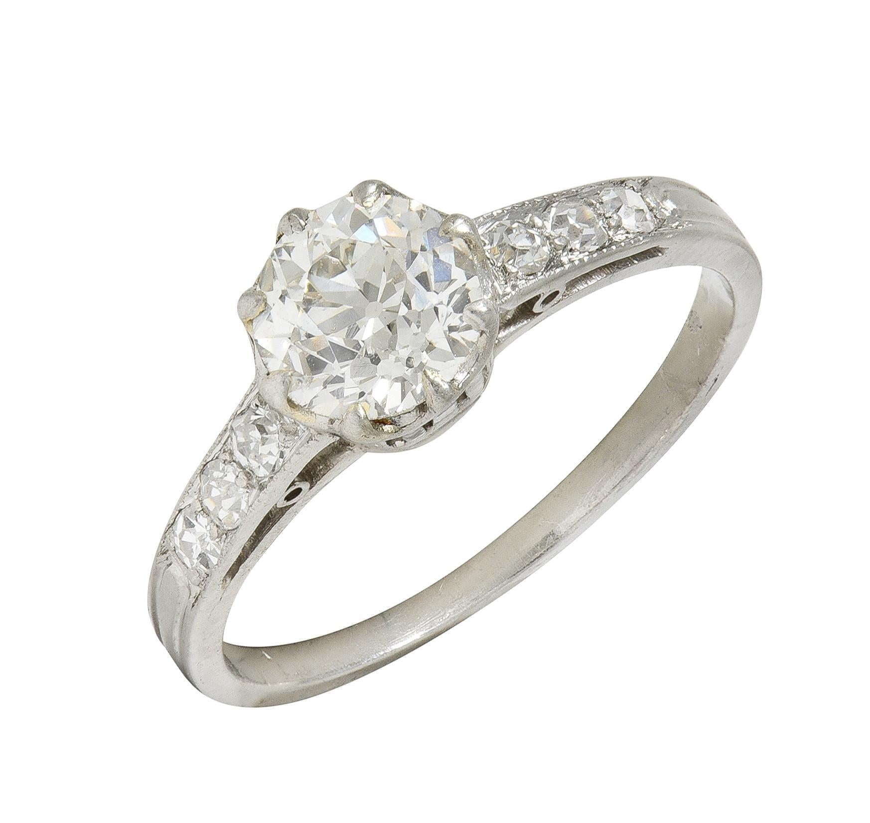 Art Deco 0.87 CTW Old European Cut Diamond Platinum Vintage Engagement Ring