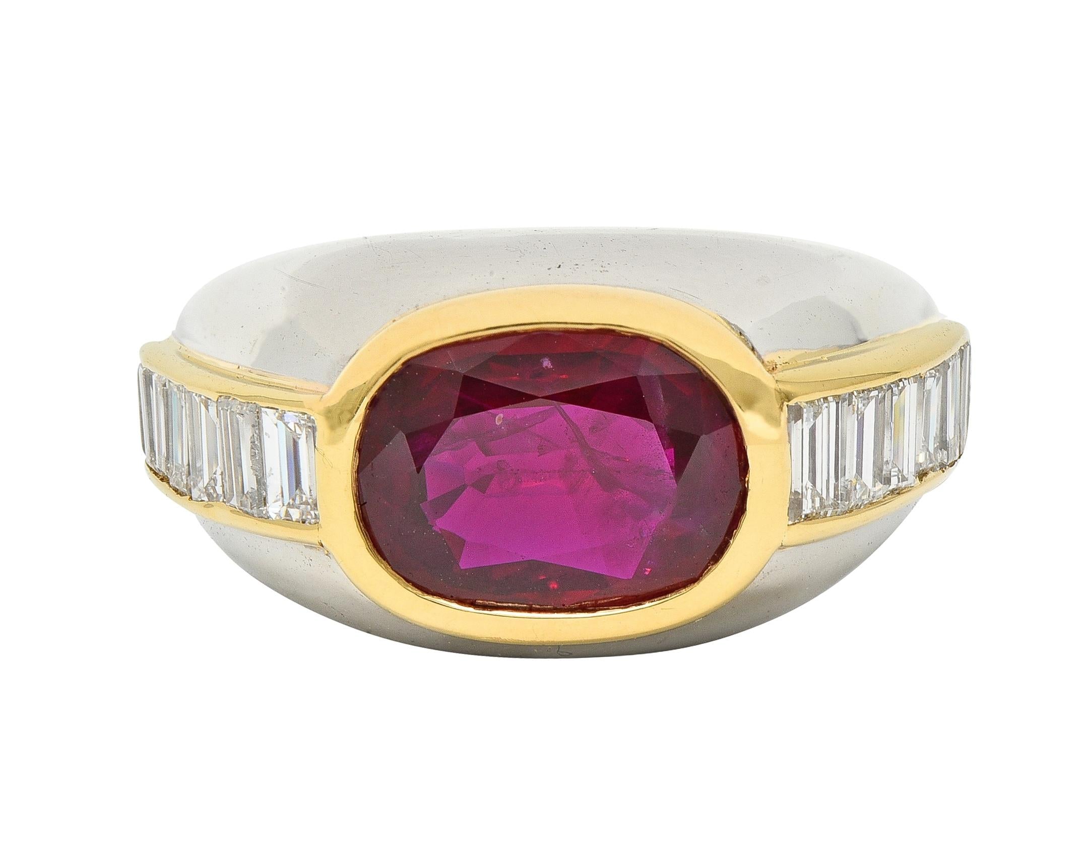 Bulgari 1970's Ruby Diamond Platinum 18 Karat Yellow Gold Vintage Bombé Ring