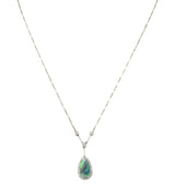 Art Deco Diamond Pear Shaped Black Opal Platinum Vintage Drop Necklace
