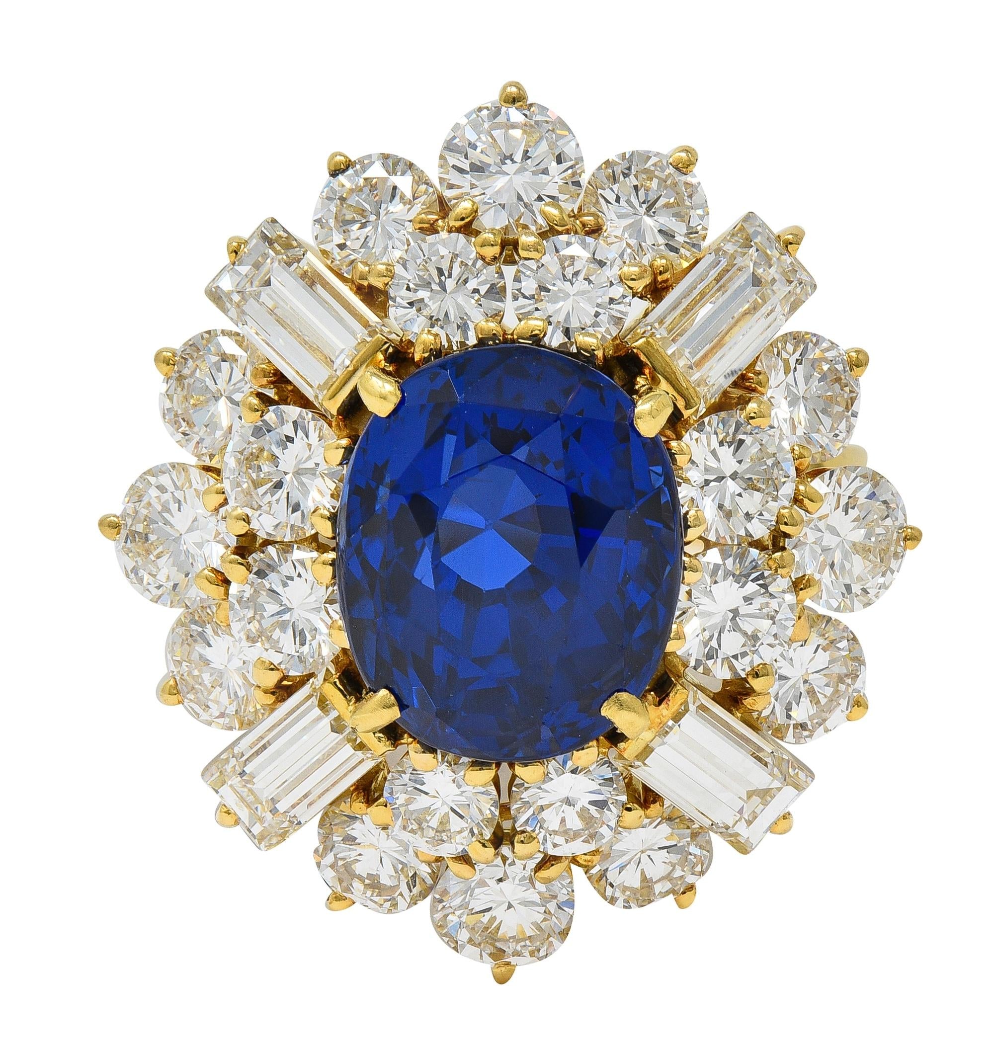 Fred Paris French 13.56 CTW No Heat Ceylon Sapphire Diamond 18K Yellow Gold Ring