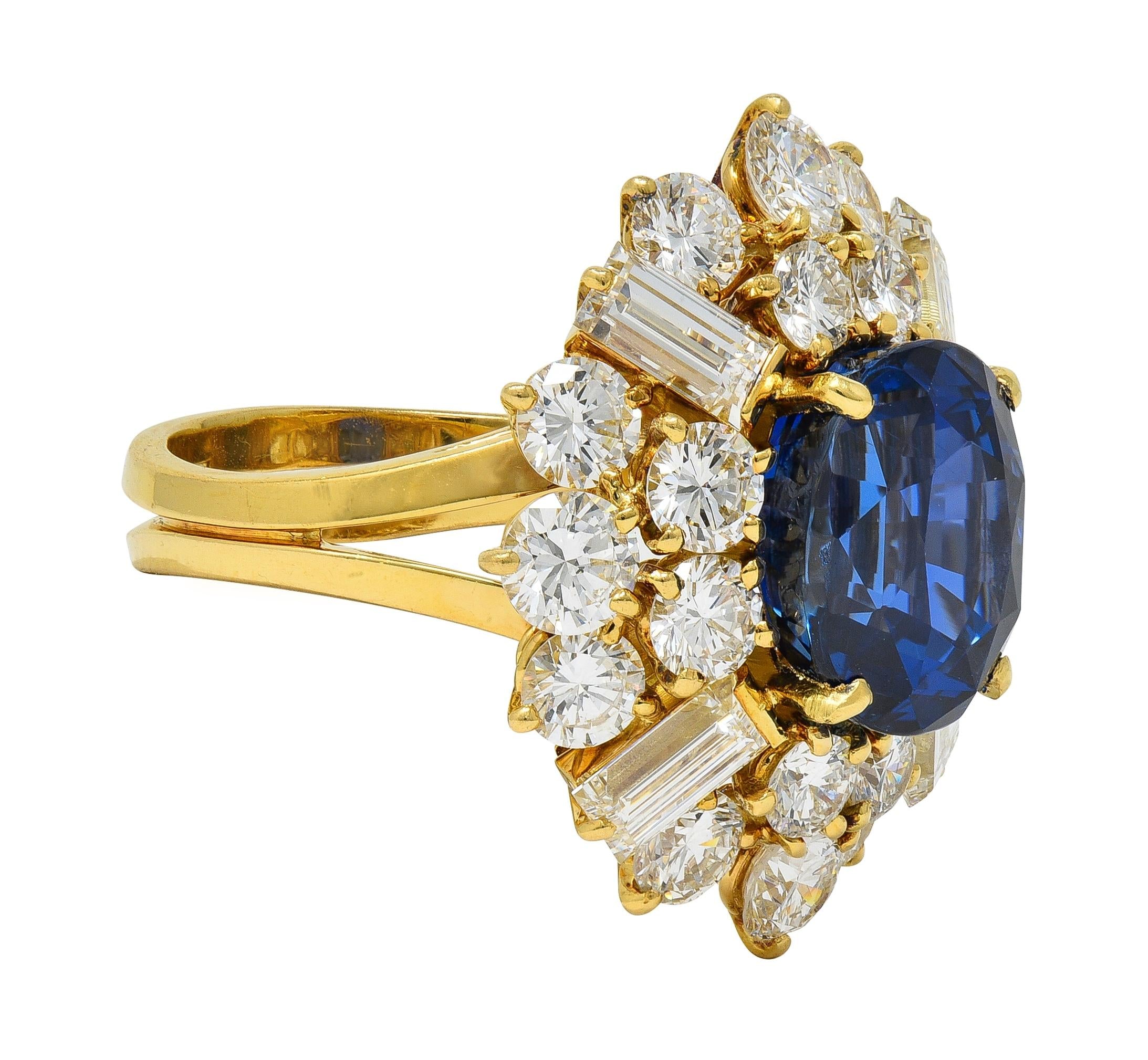 Fred Paris French 13.56 CTW No Heat Ceylon Sapphire Diamond 18K Yellow Gold Ring